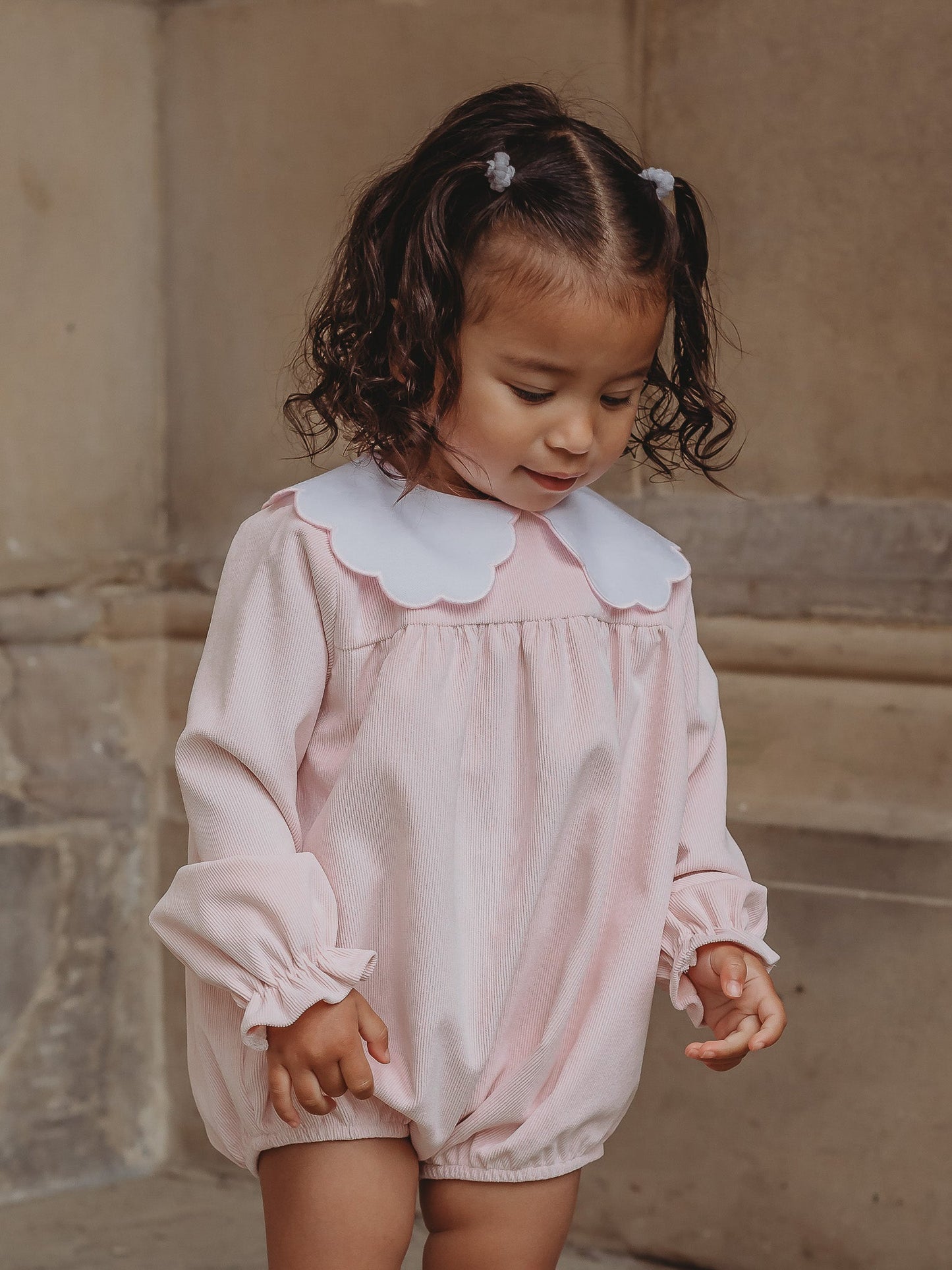 'Matilda' pink babycord scallop collar romper - Rose & Albert