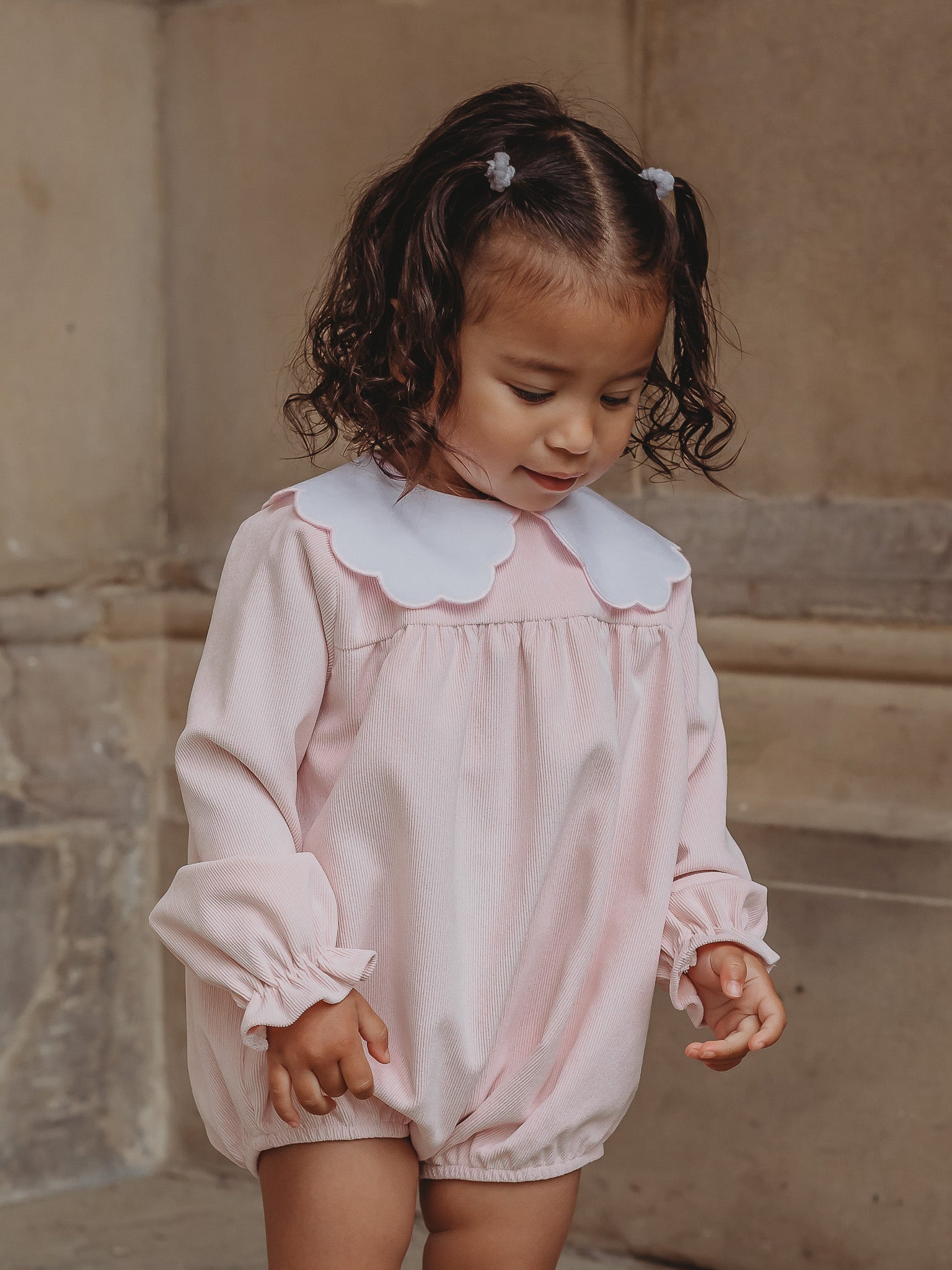 'Matilda' pink babycord scallop collar romper - Rose & Albert