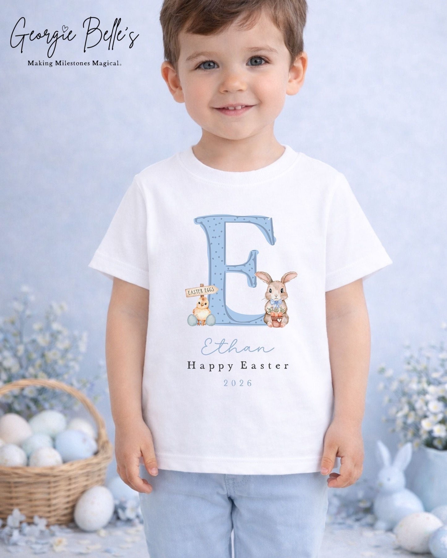 Personalised Easter T-Shirt - Blue Initial Design