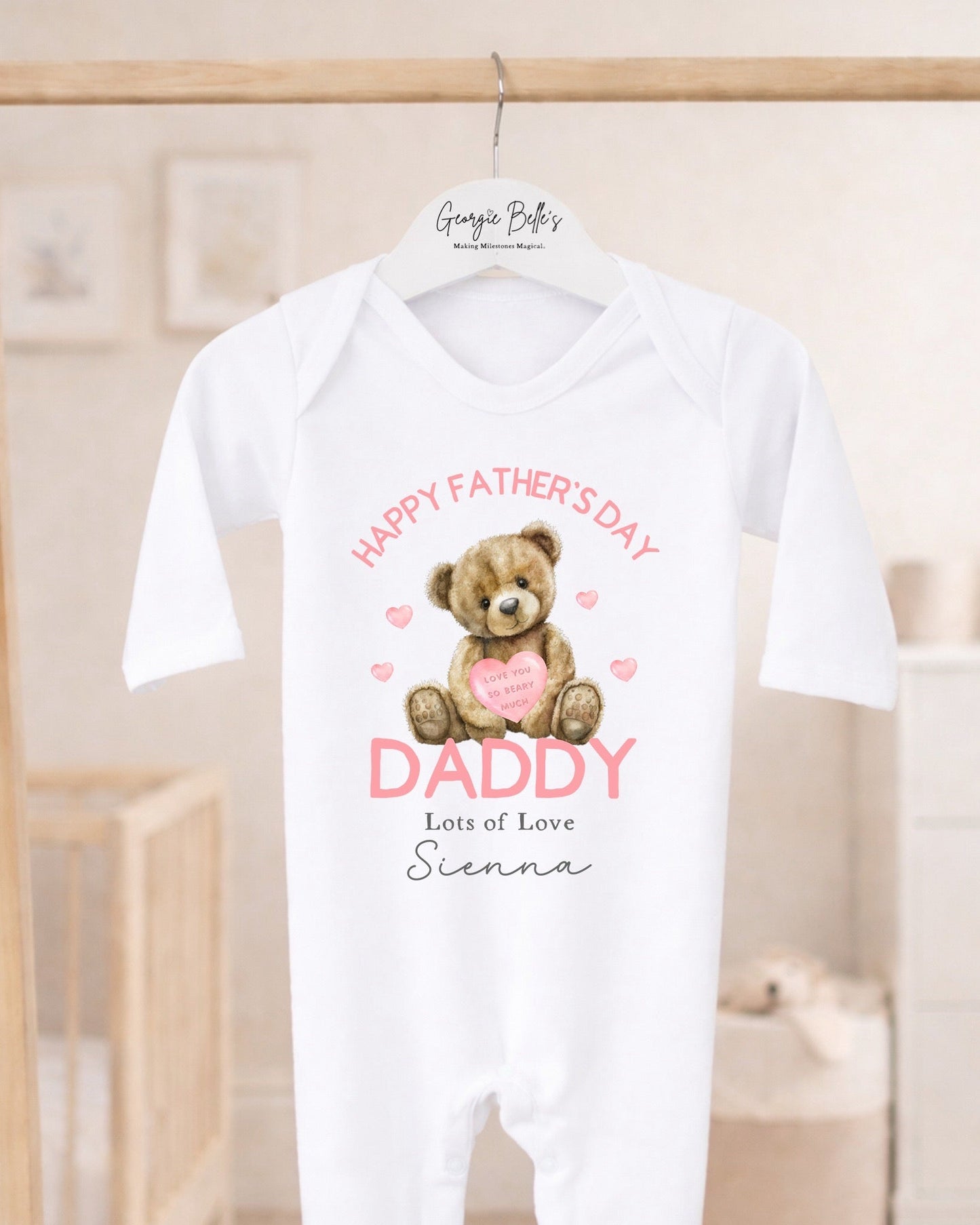 Personalised My First Father's Day Baby Vest / Babygrow - Blue Bear Design
