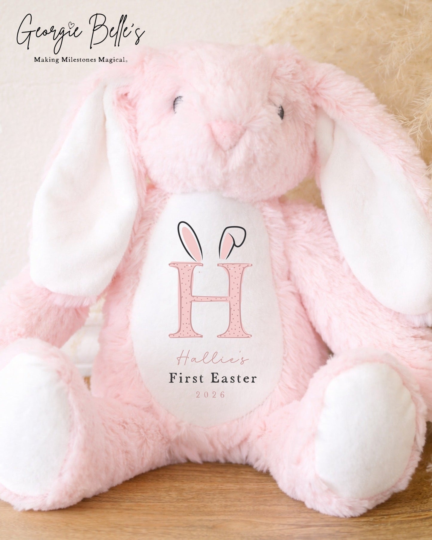 Personalised Pink Easter Bunny Soft Toy - First Easter Design