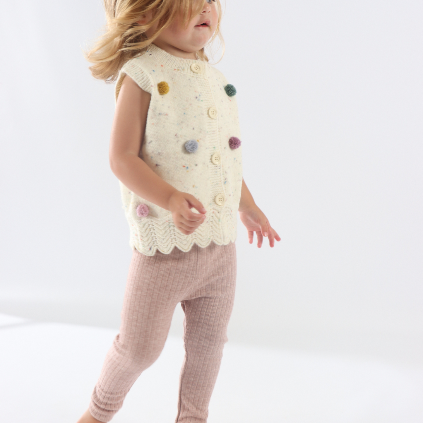 Creamy Pom Vest in White