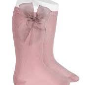 Condor dusky pink organza bow knee socks - Rose & Albert