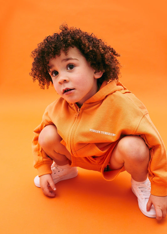 Kids Raw Seam Zip Through Hoodie in Orange
