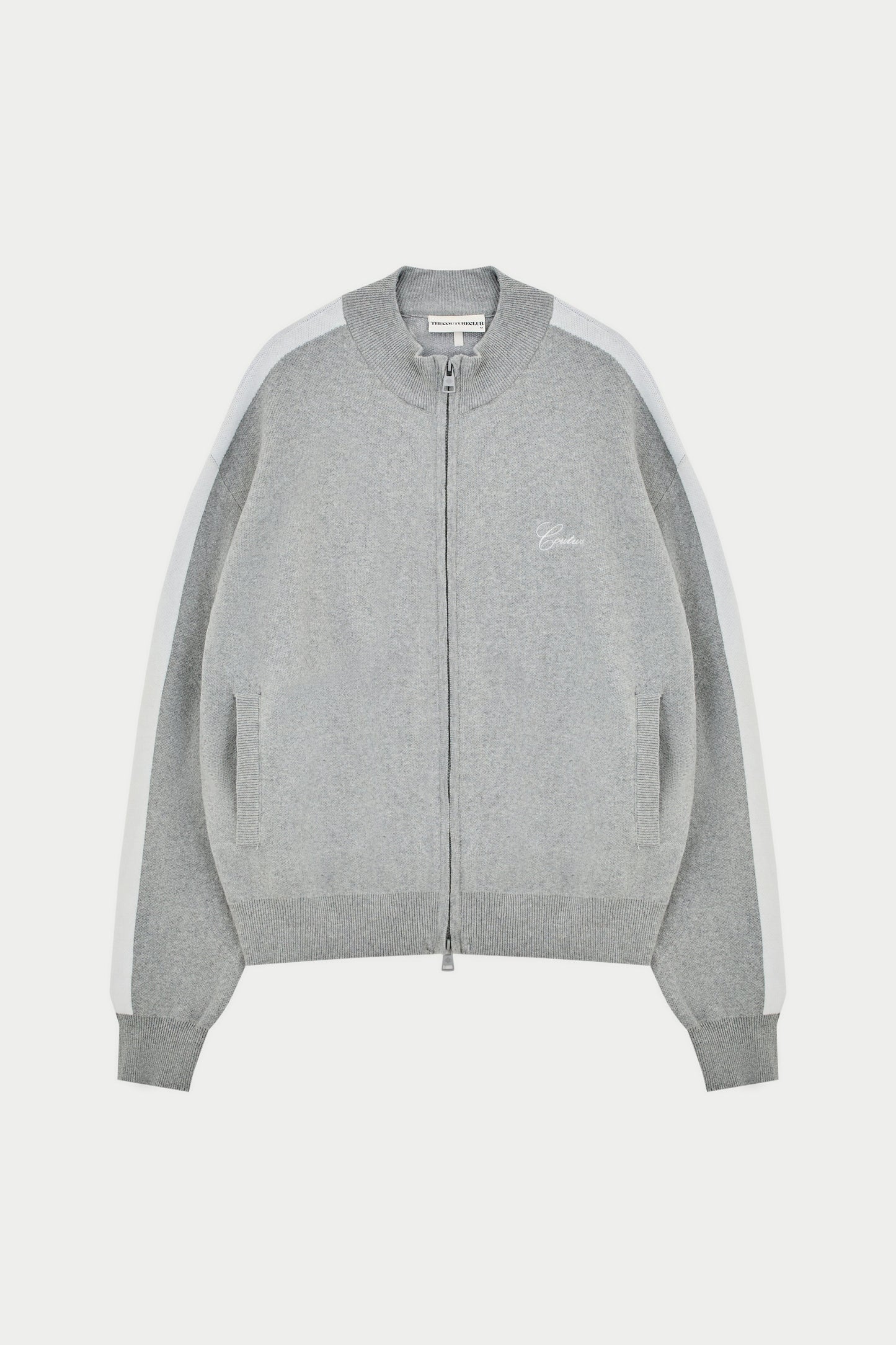 SIDE STRIPE KNITTED TRACK JACKET - GREY MARL