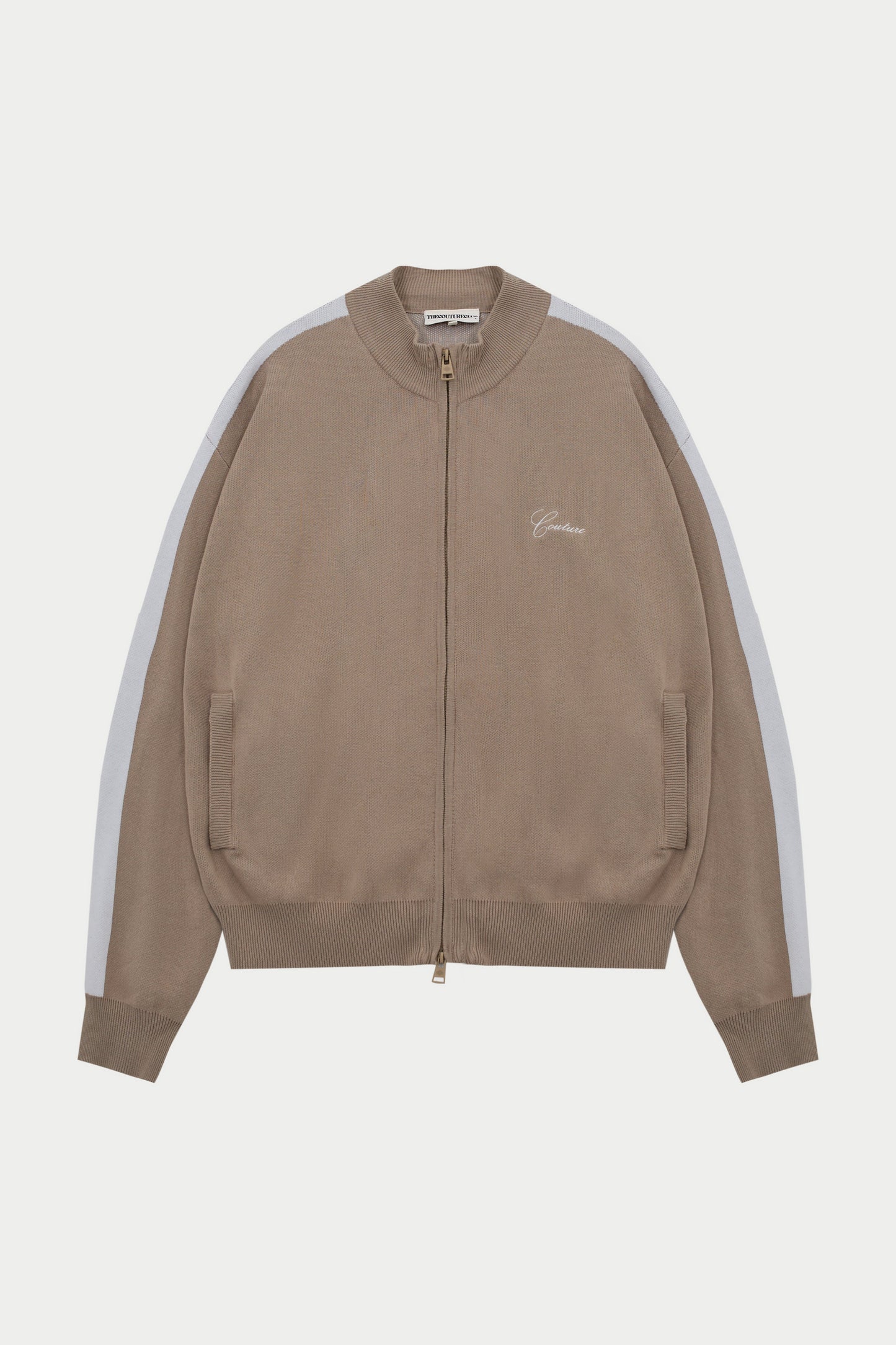 SIDE STRIPE KNITTED TRACK JACKET - BEIGE