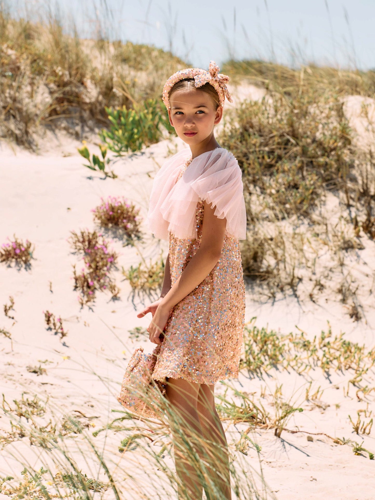 Patachou gold & pink sequin & tulle dress