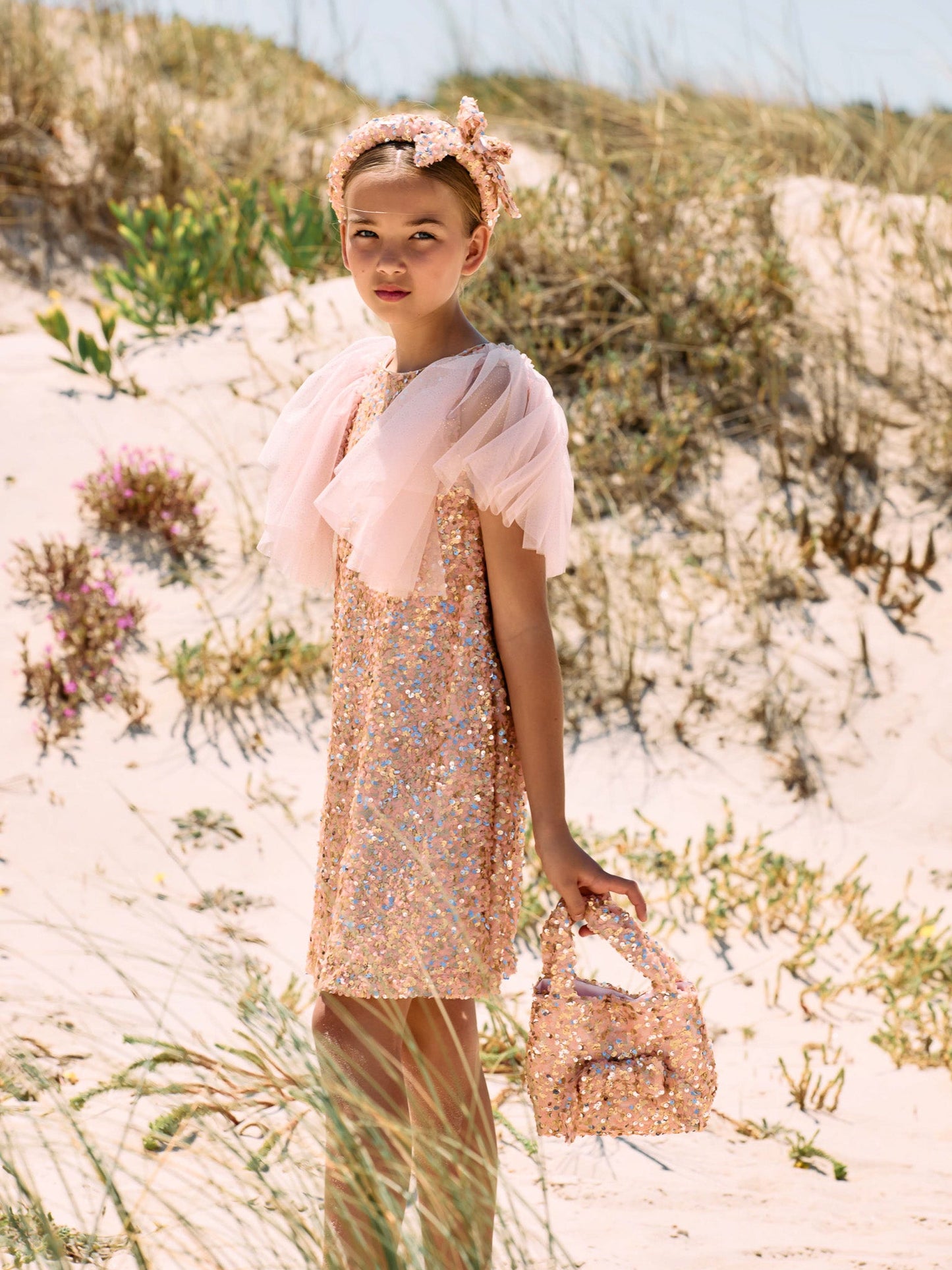Patachou gold & pink sequin & tulle dress