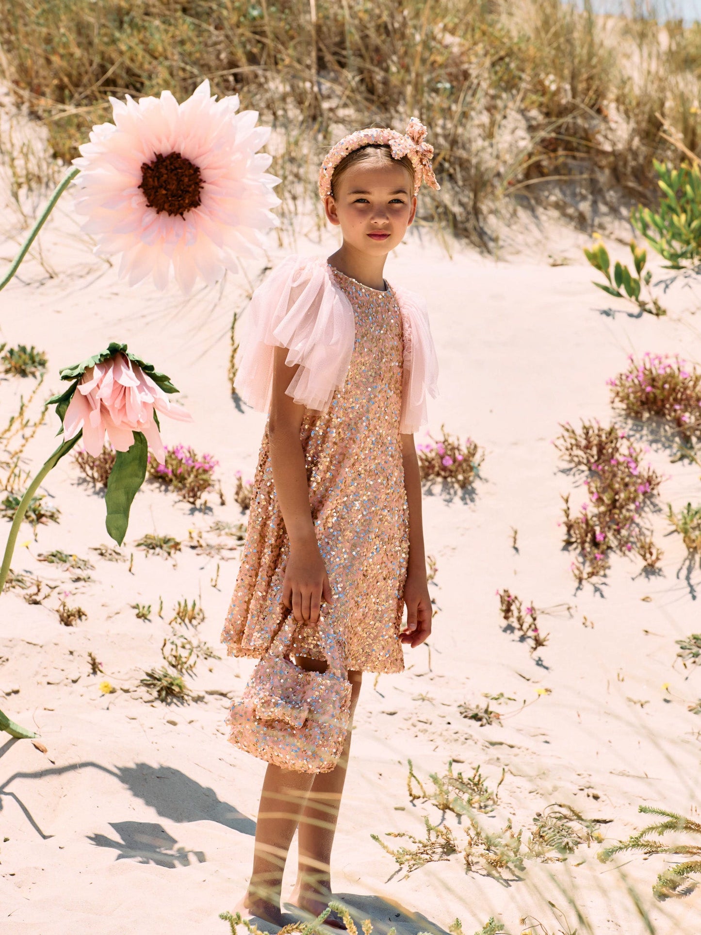 Patachou gold & pink sequin & tulle dress