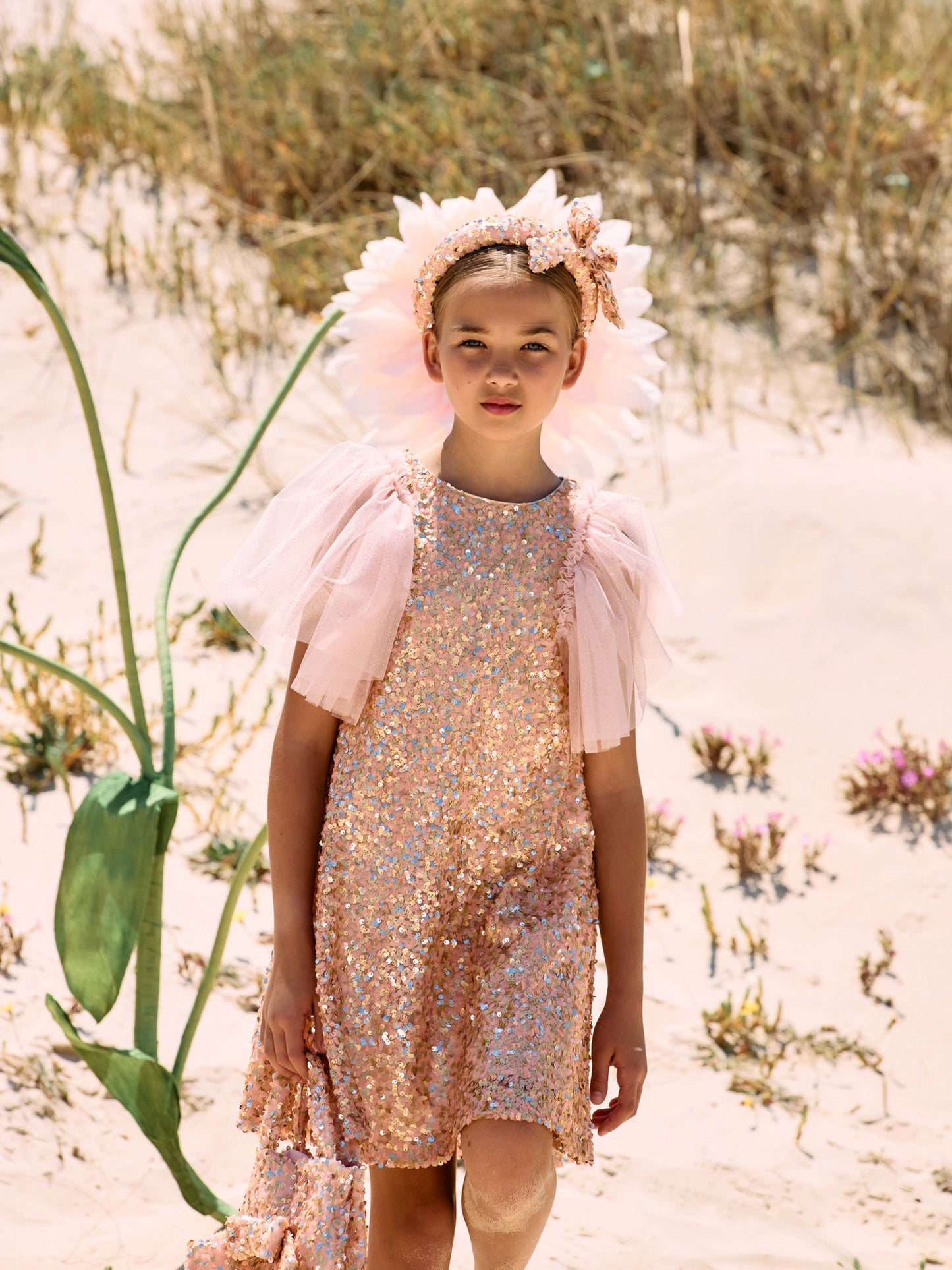 Patachou gold & pink sequin & tulle dress
