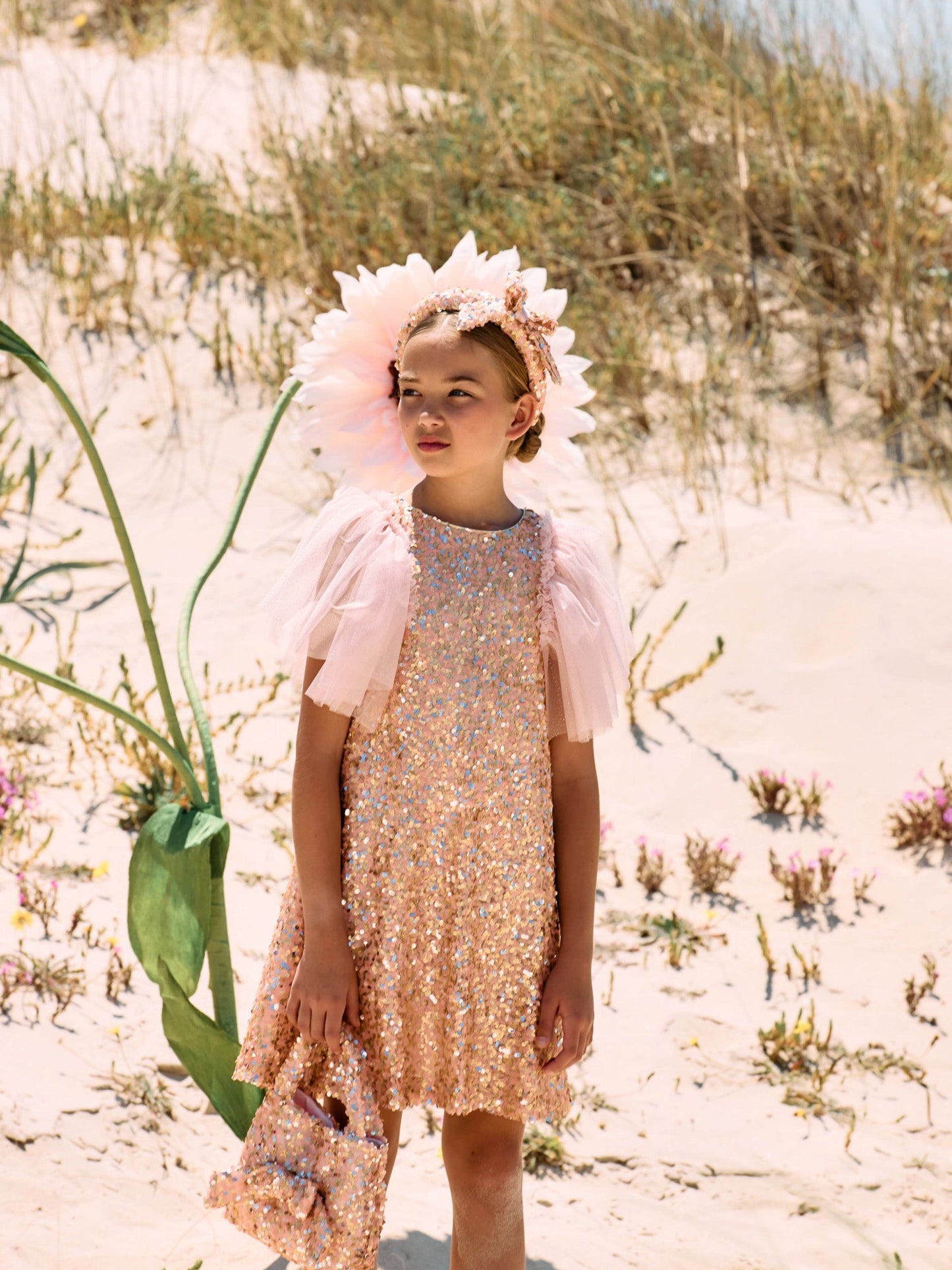 Patachou gold & pink sequin & tulle dress