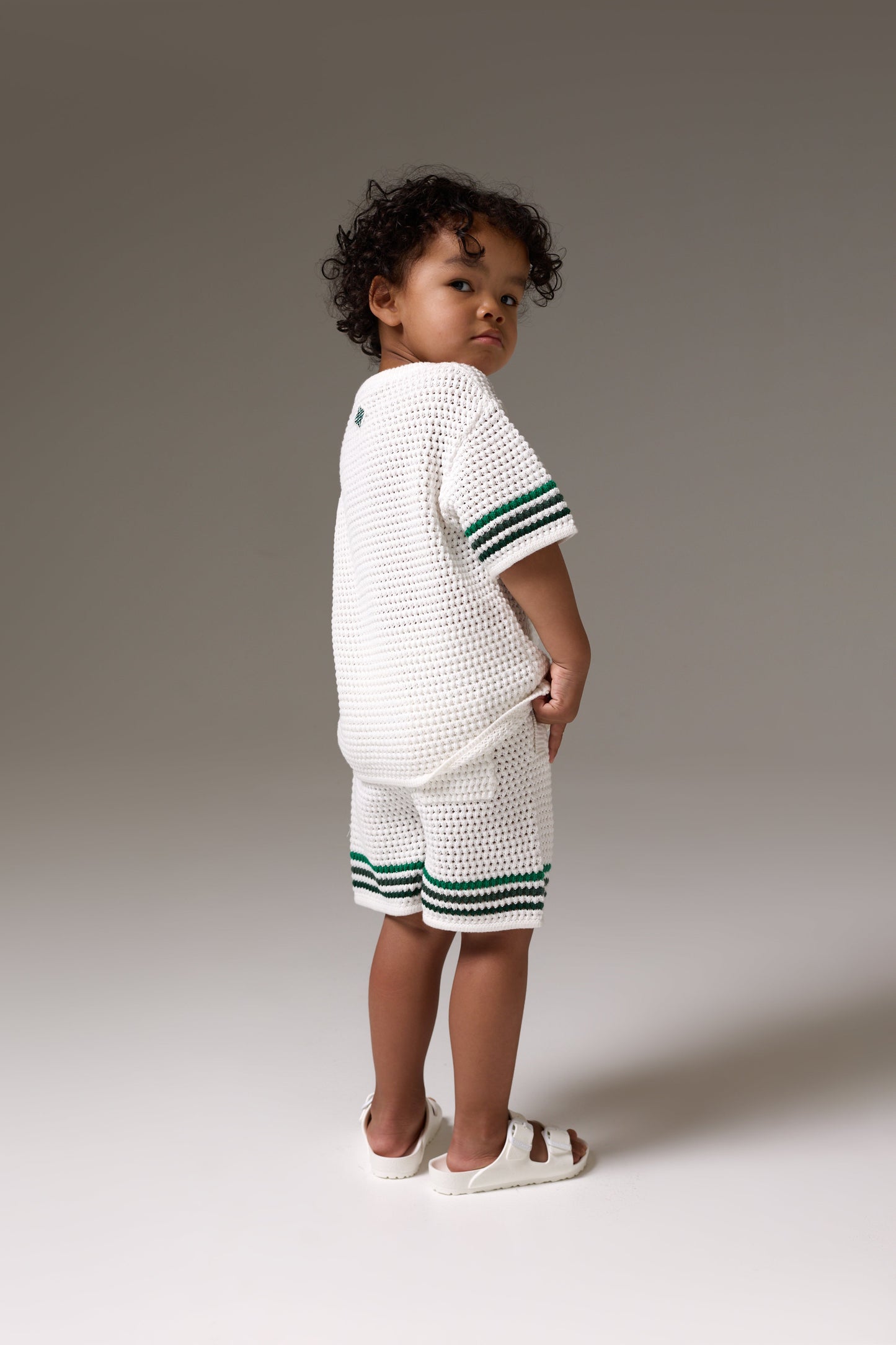 KIDS STRIPE CROCHET KNIT SHORTS - WHITE