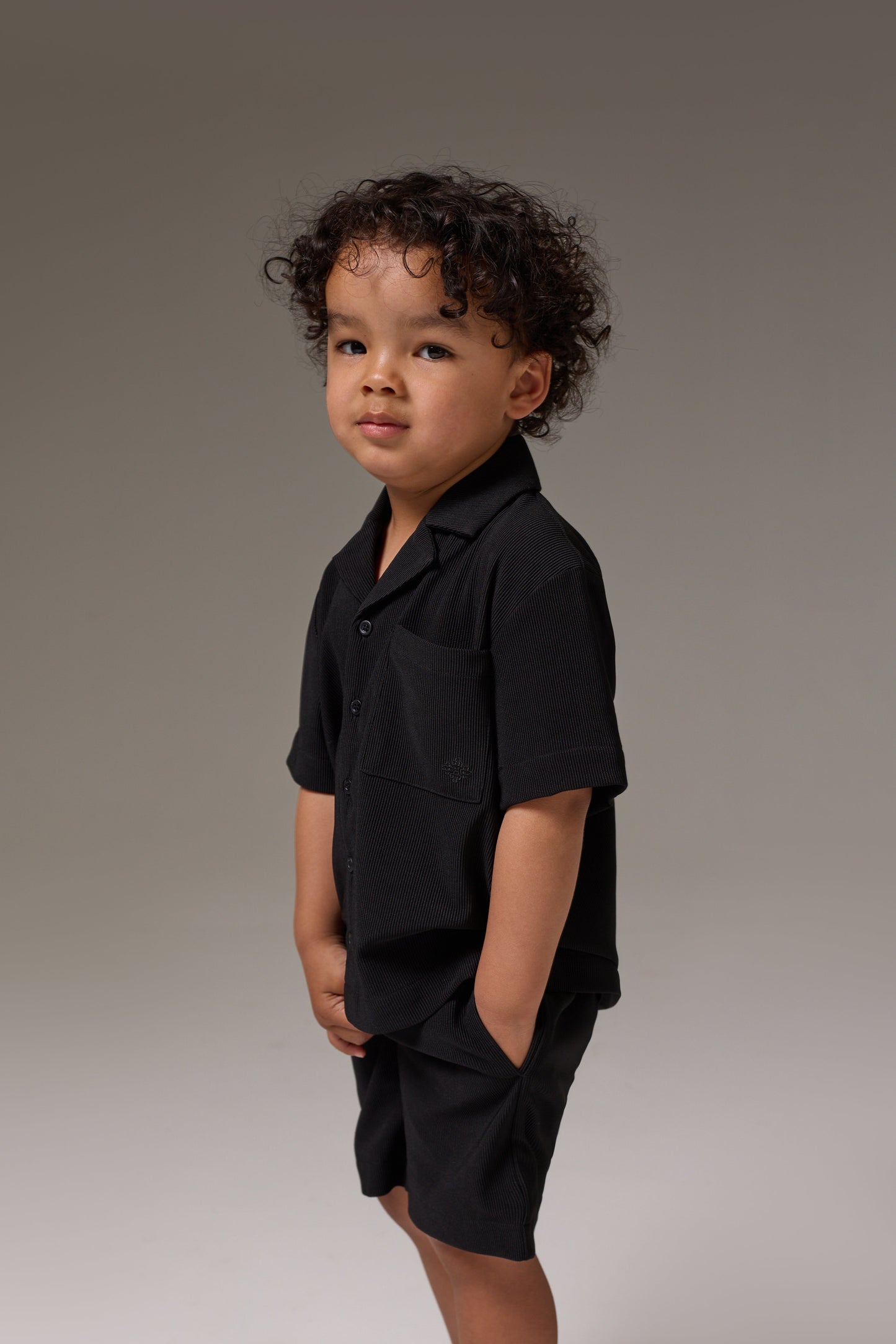 KIDS RIB BUTTON THROUGH SHIRT - BLACK