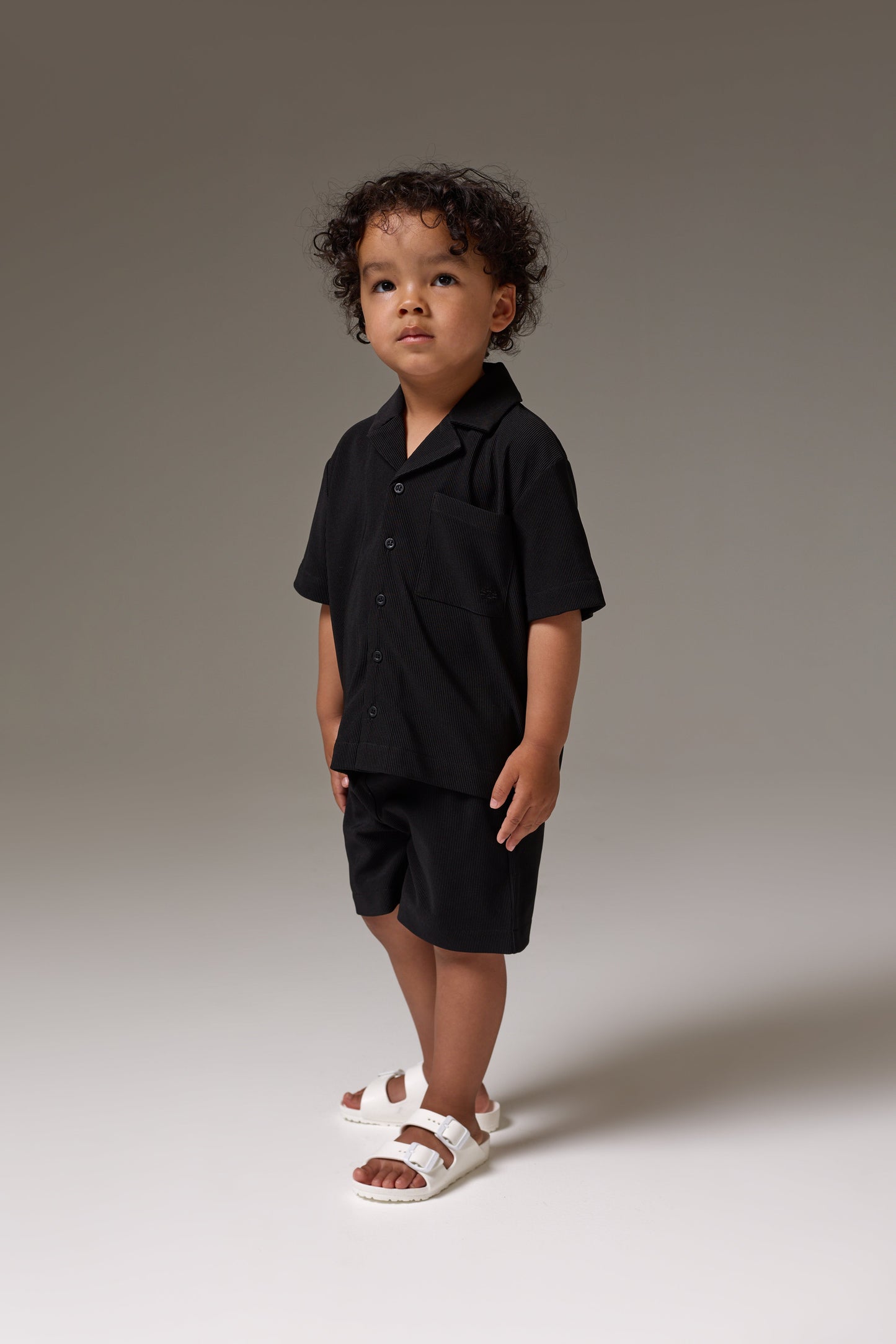 KIDS RIB BUTTON THROUGH SHIRT - BLACK