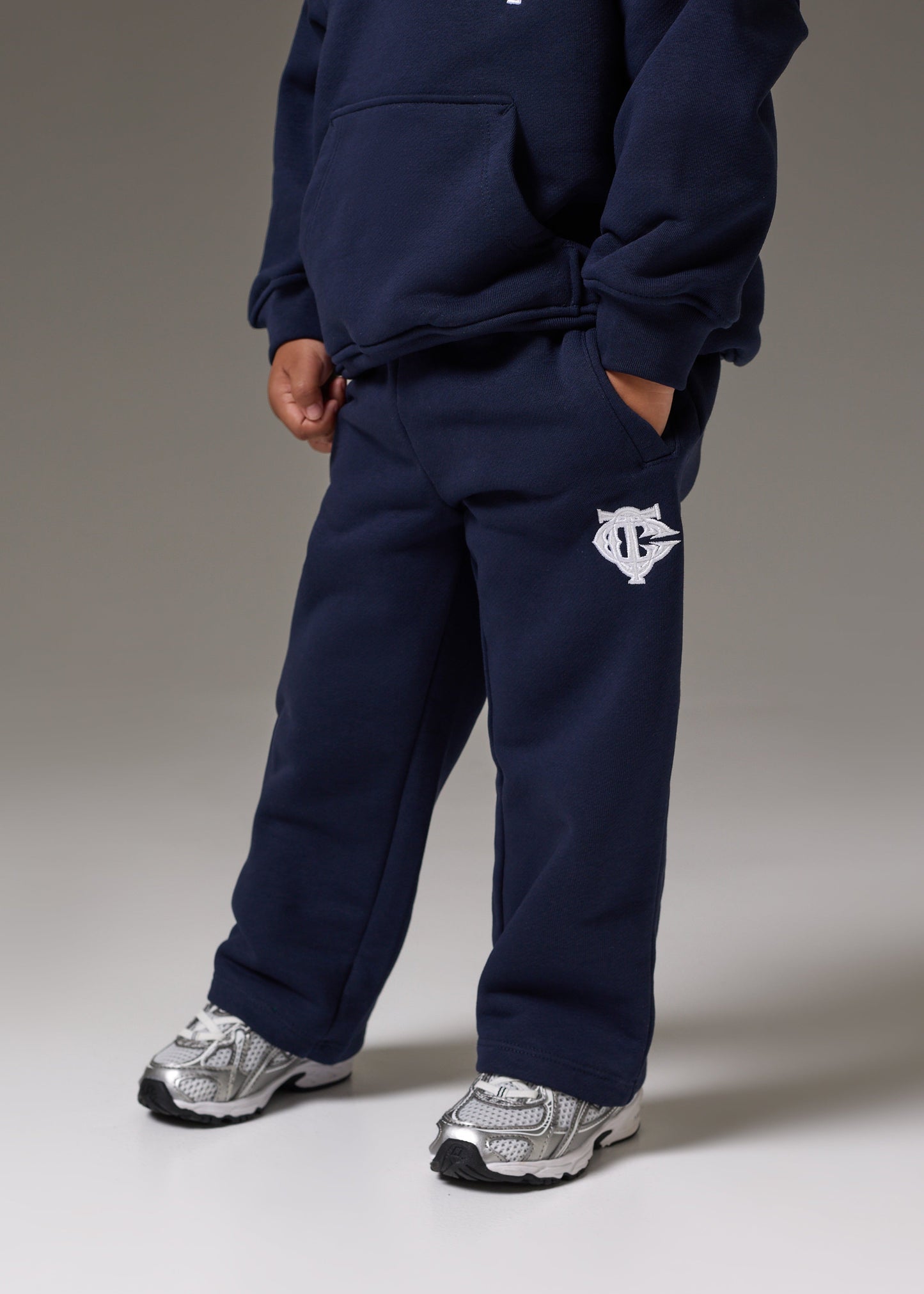 Kids Monogram Emblem Applique Joggers in Blue