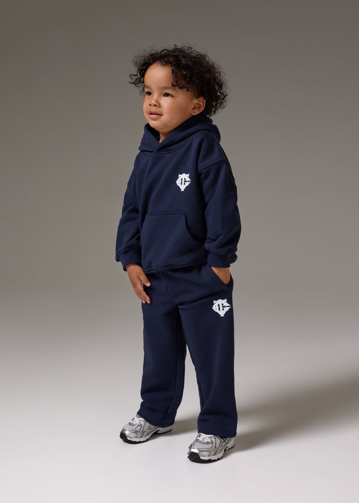 Kids Monogram Emblem Applique Joggers in Blue