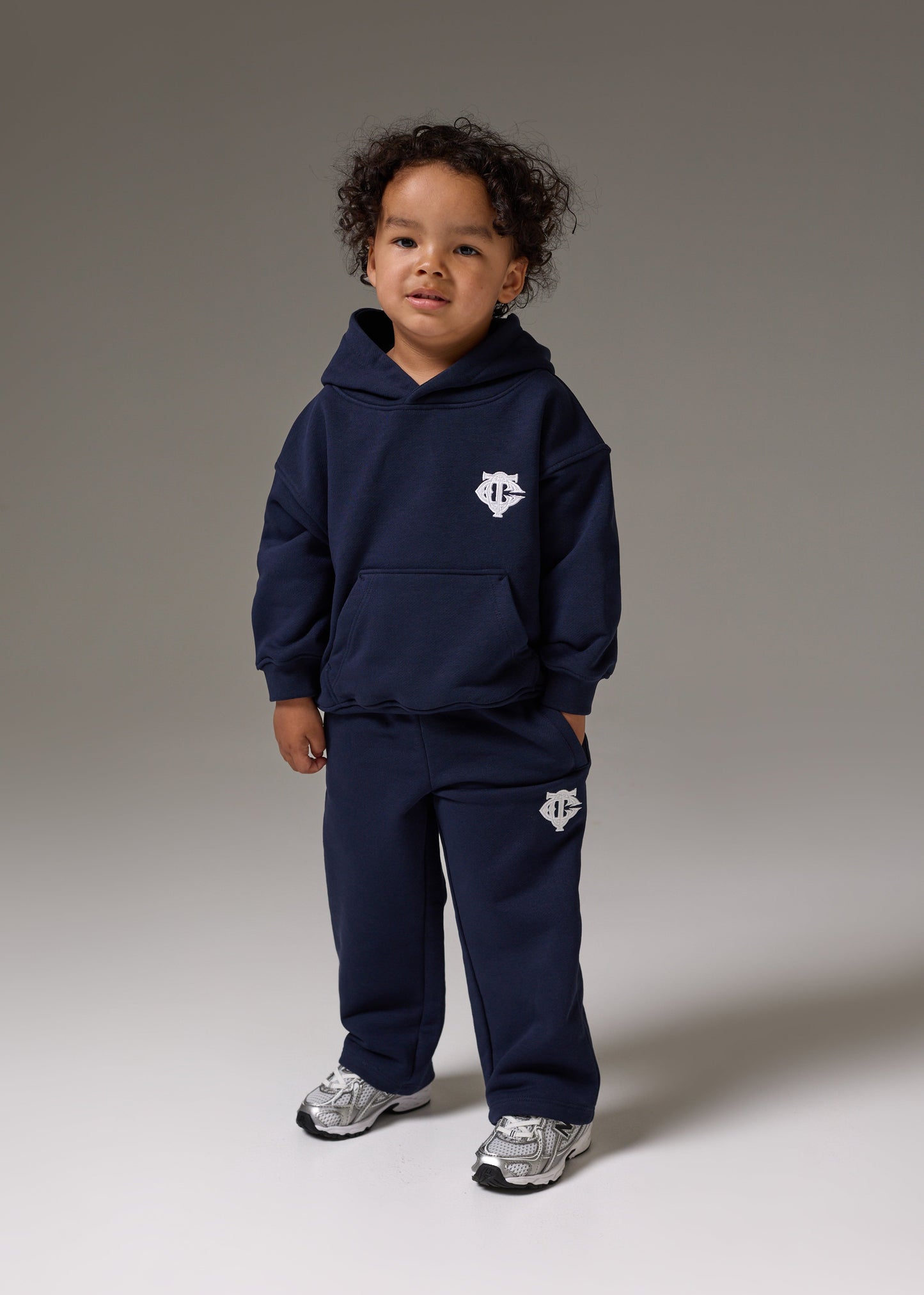 Kids Monogram Emblem Applique Joggers in Blue