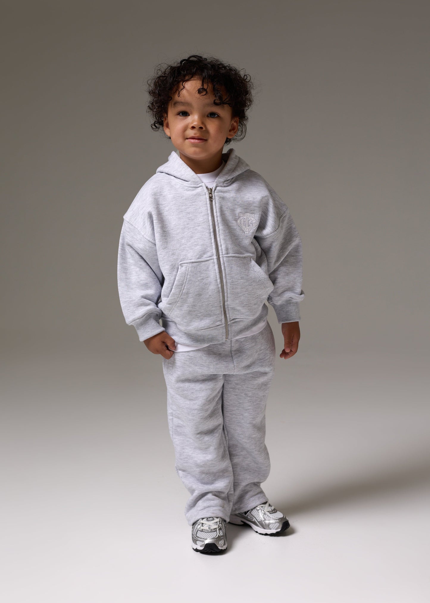 Kids Monogram Emblem Applique Joggers Marl in Grey