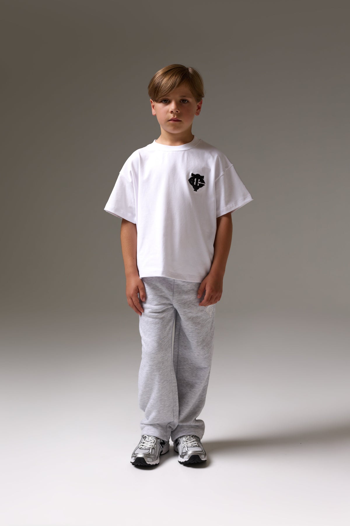JUNIOR MONOGRAM EMBLEM APPLIQUE JOGGERS - GREY MARL