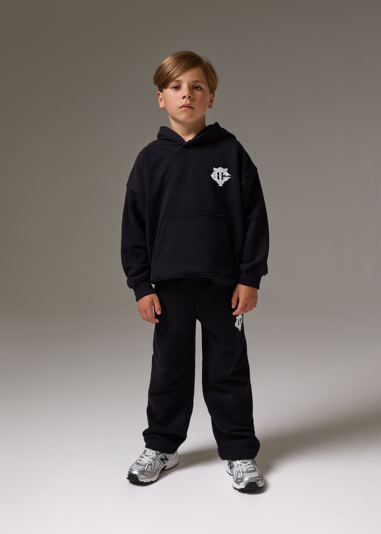 Junior Emblem Applique Hoodie in Black