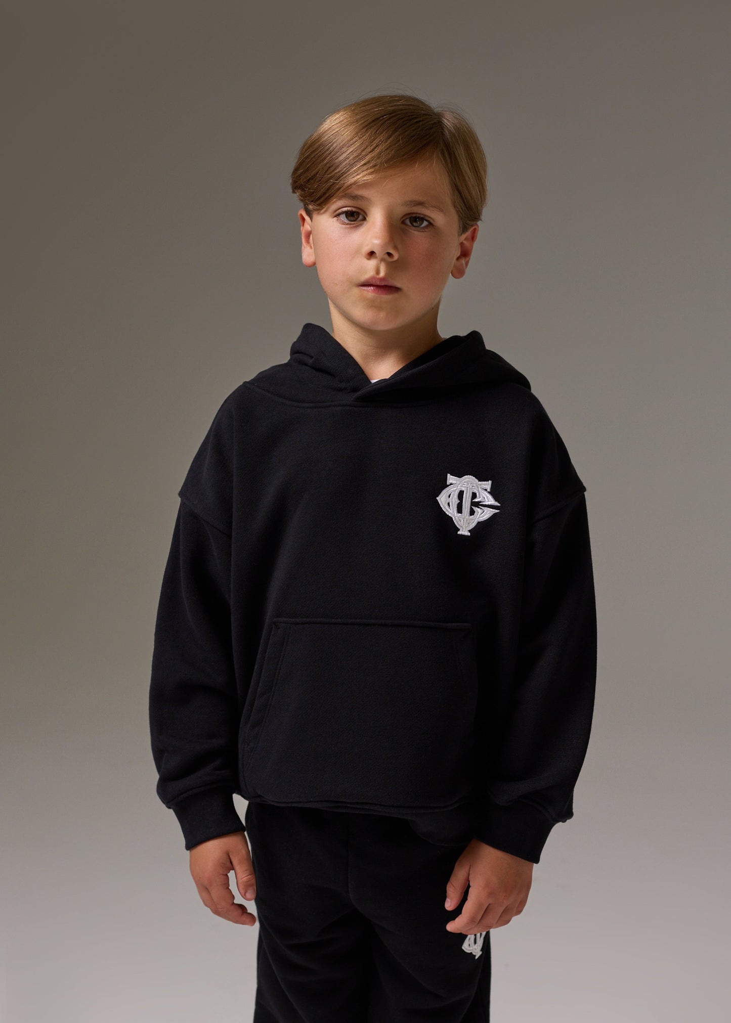 Junior Emblem Applique Hoodie in Black