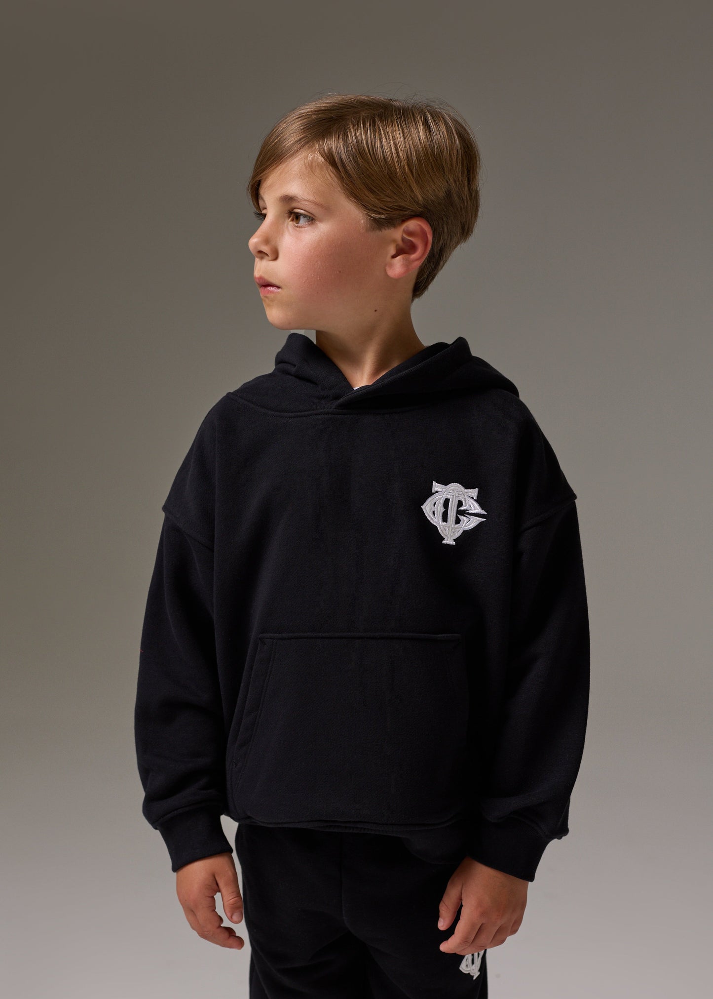 Junior Emblem Applique Hoodie in Black