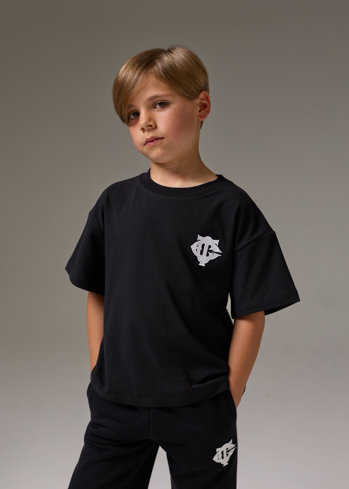 Junior Monogram Emblem Applique T Shirt in Black
