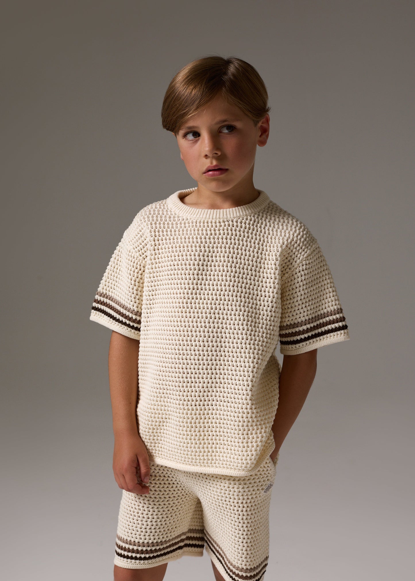 Junior Stripe Crochet Knit T Shirt
