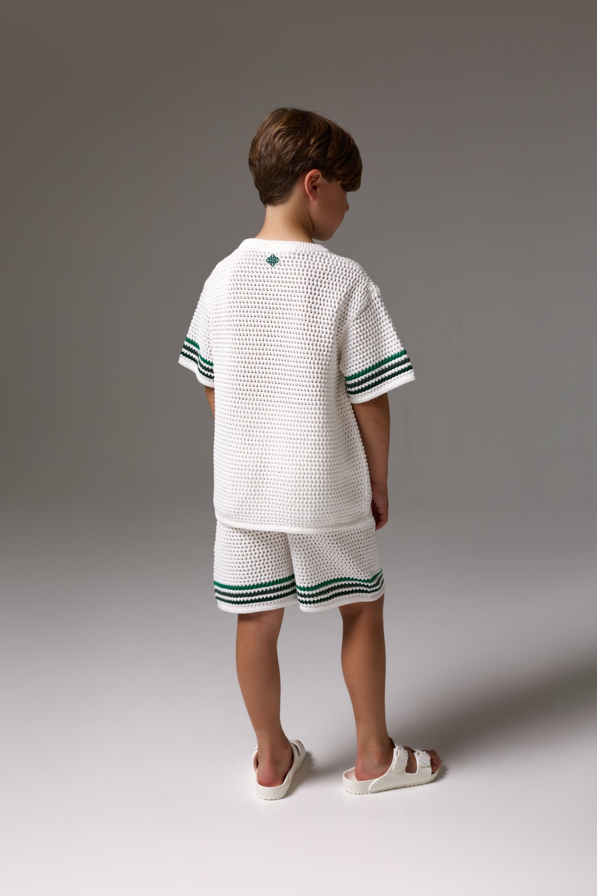 JUNIOR STRIPE CROCHET KNIT SHORTS - WHITE