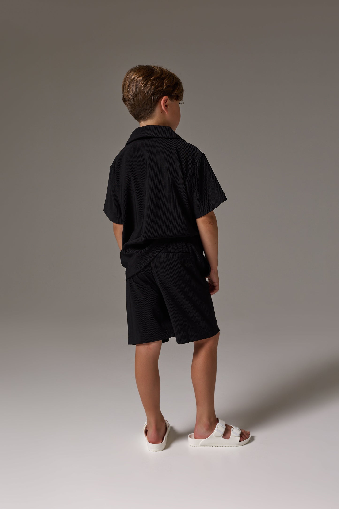 JUNIOR RIB BUTTON THROUGH SHIRT - BLACK