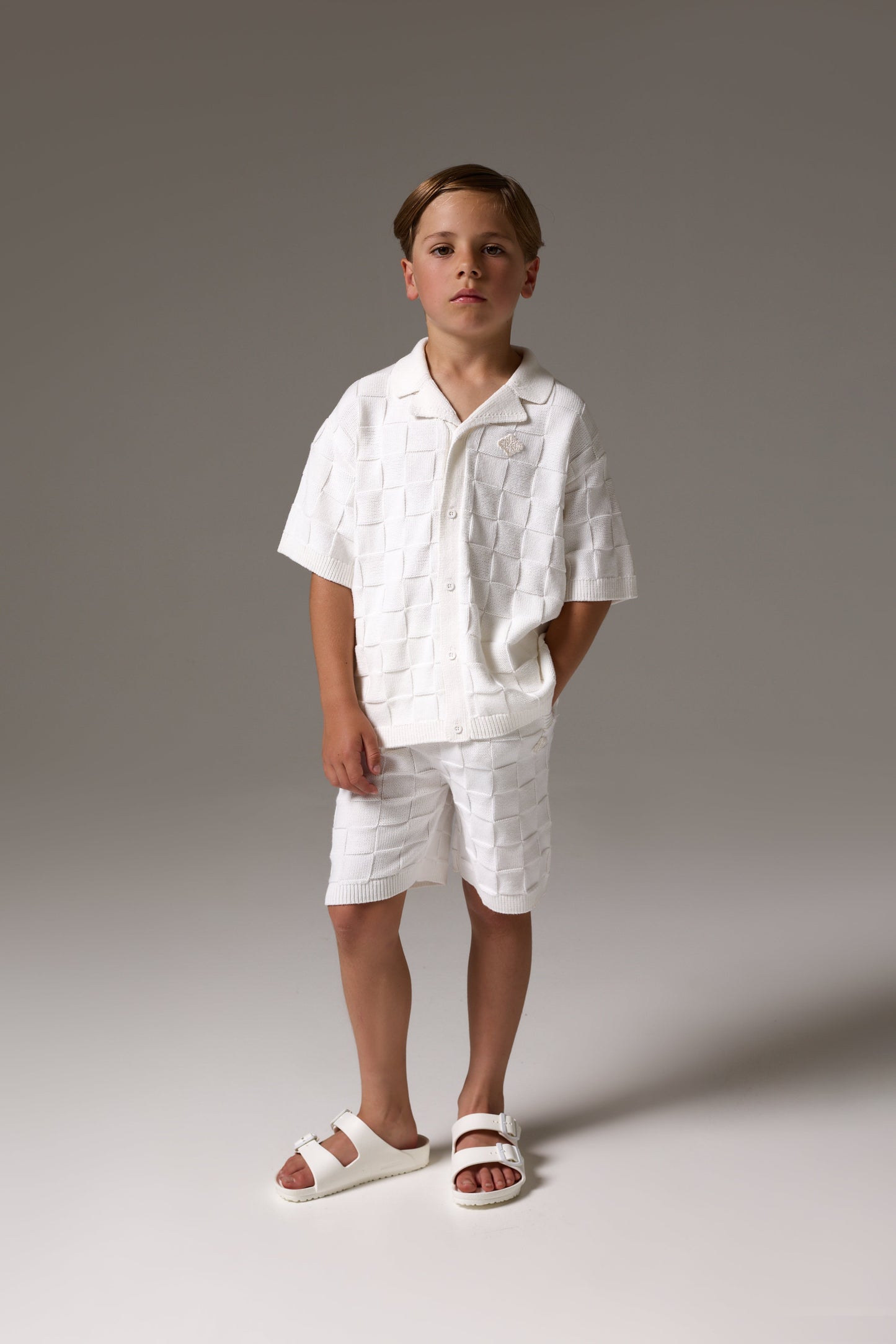 JUNIOR CHECKERBOARD KNITTED SHIRT - OFF WHITE