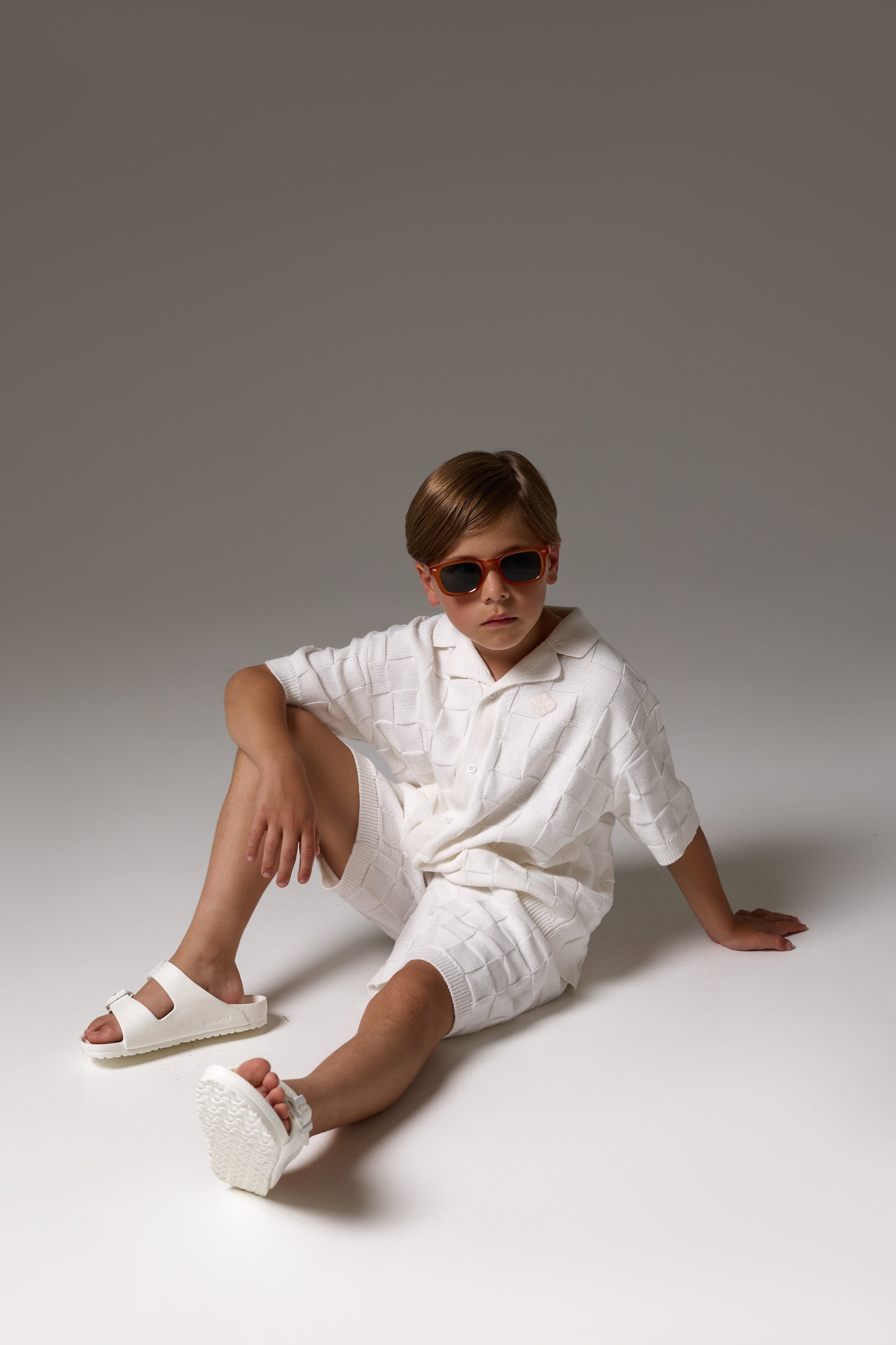 JUNIOR CHECKERBOARD KNITTED SHIRT - OFF WHITE