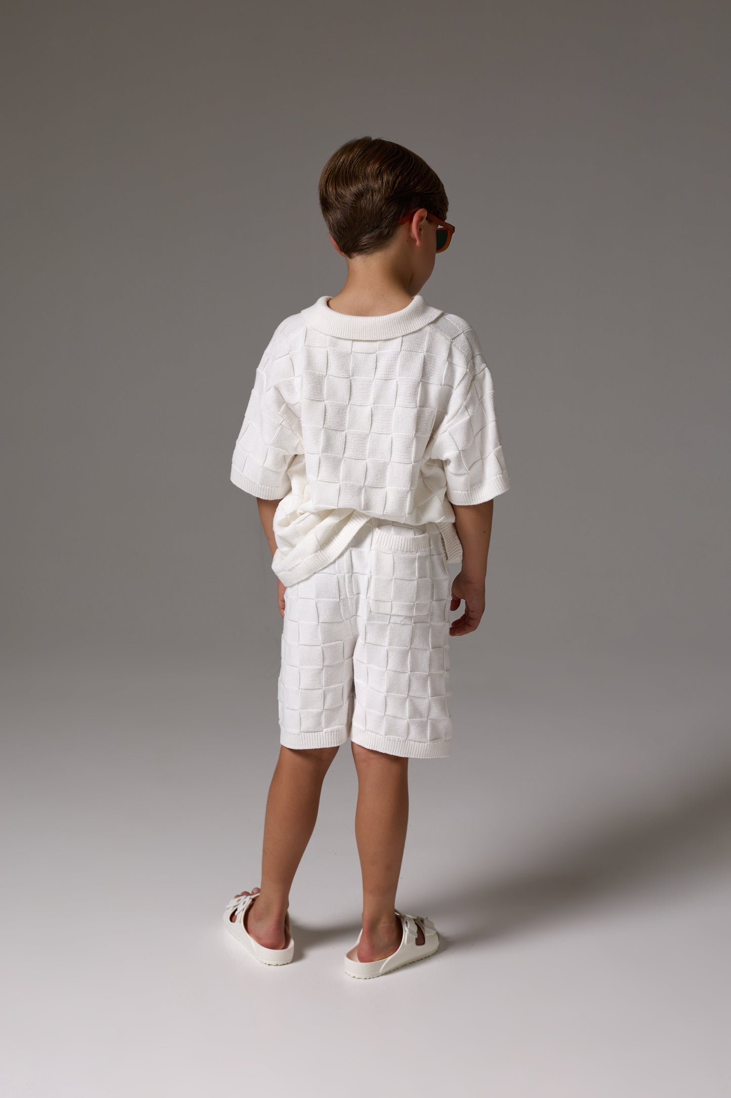 JUNIOR CHECKERBOARD KNITTED SHIRT - OFF WHITE