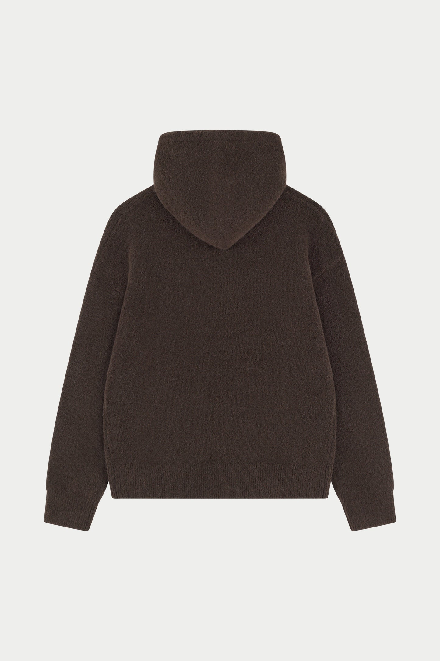 MONOGRAM FLUFFY KNIT ZIP THROUGH HOODIE - BROWN