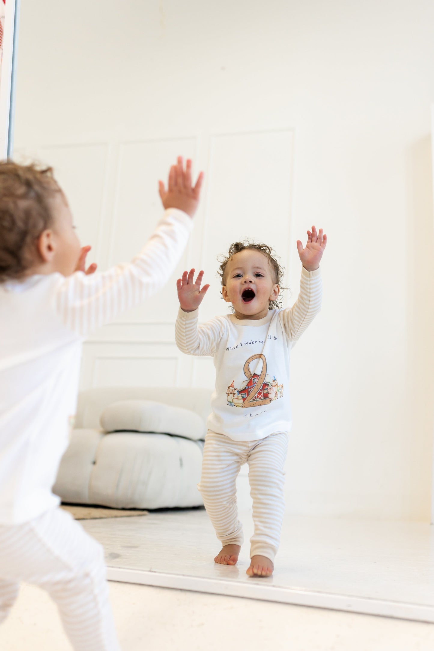 Personalised Beige Stripe Birthday Pyjamas - Farm Design
