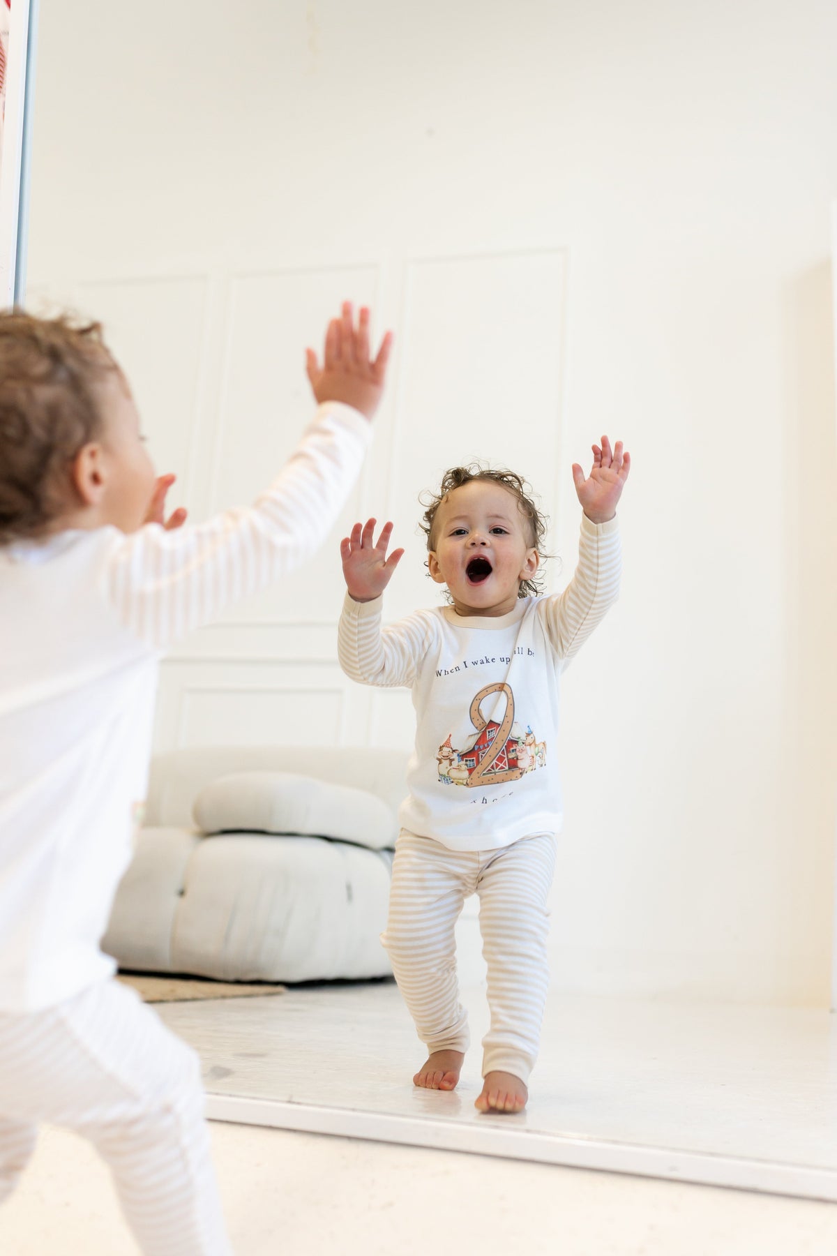Personalised Beige Stripe Birthday Pyjamas - Farm Design