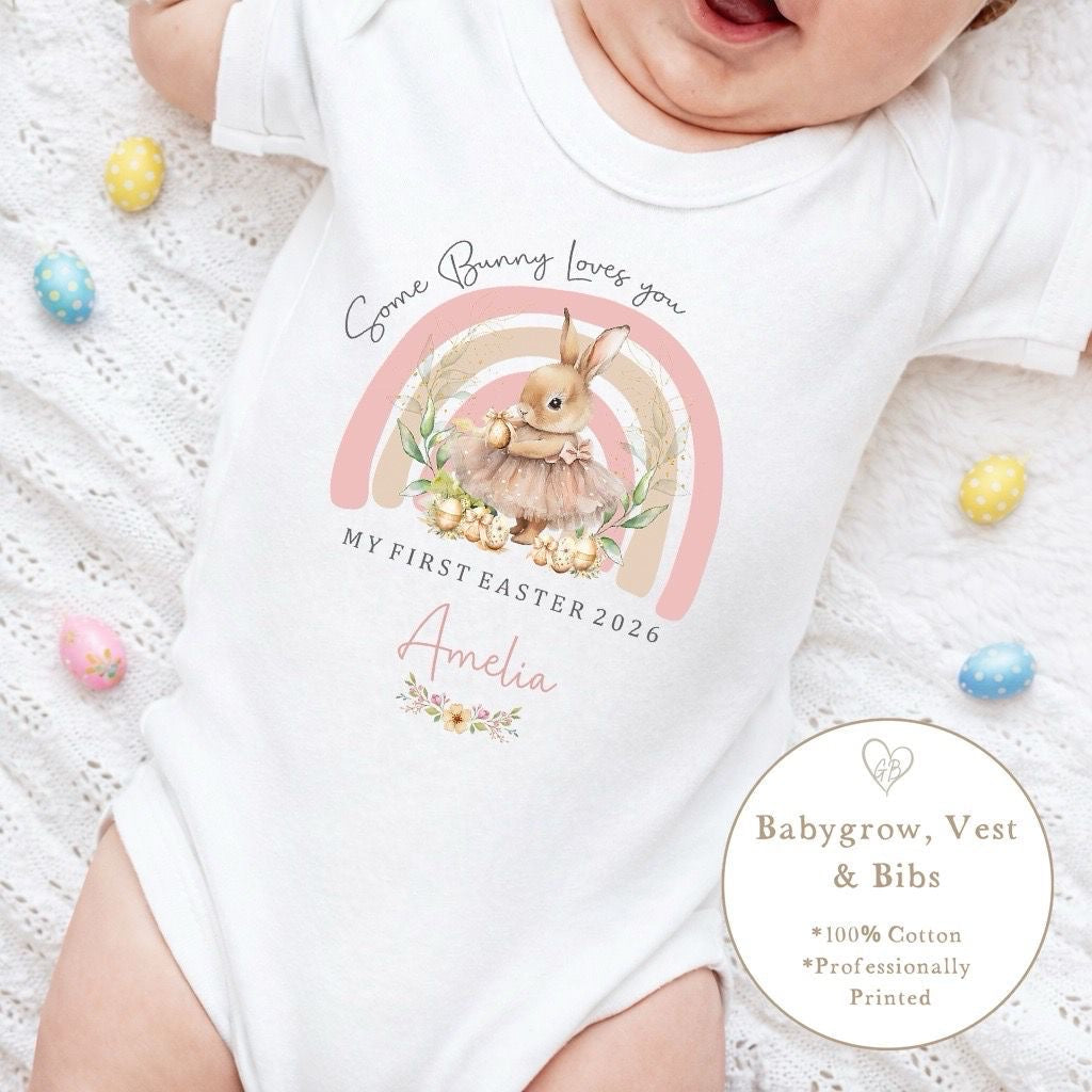 Personalised My First Easter Babygrow / Vest - Blue Some Bunny Design