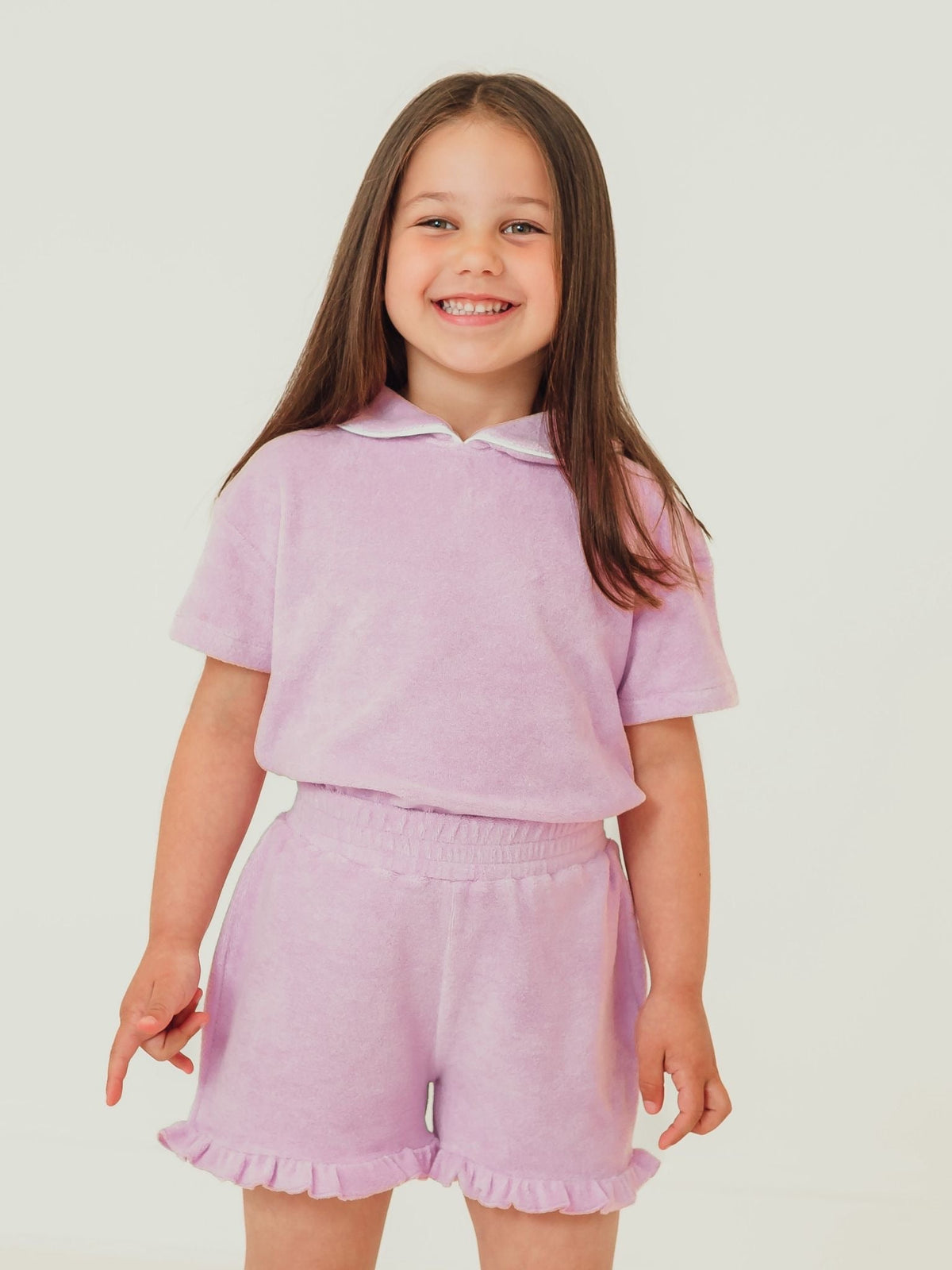 'Hallie' frill lilac towelling short set - Rose & Albert
