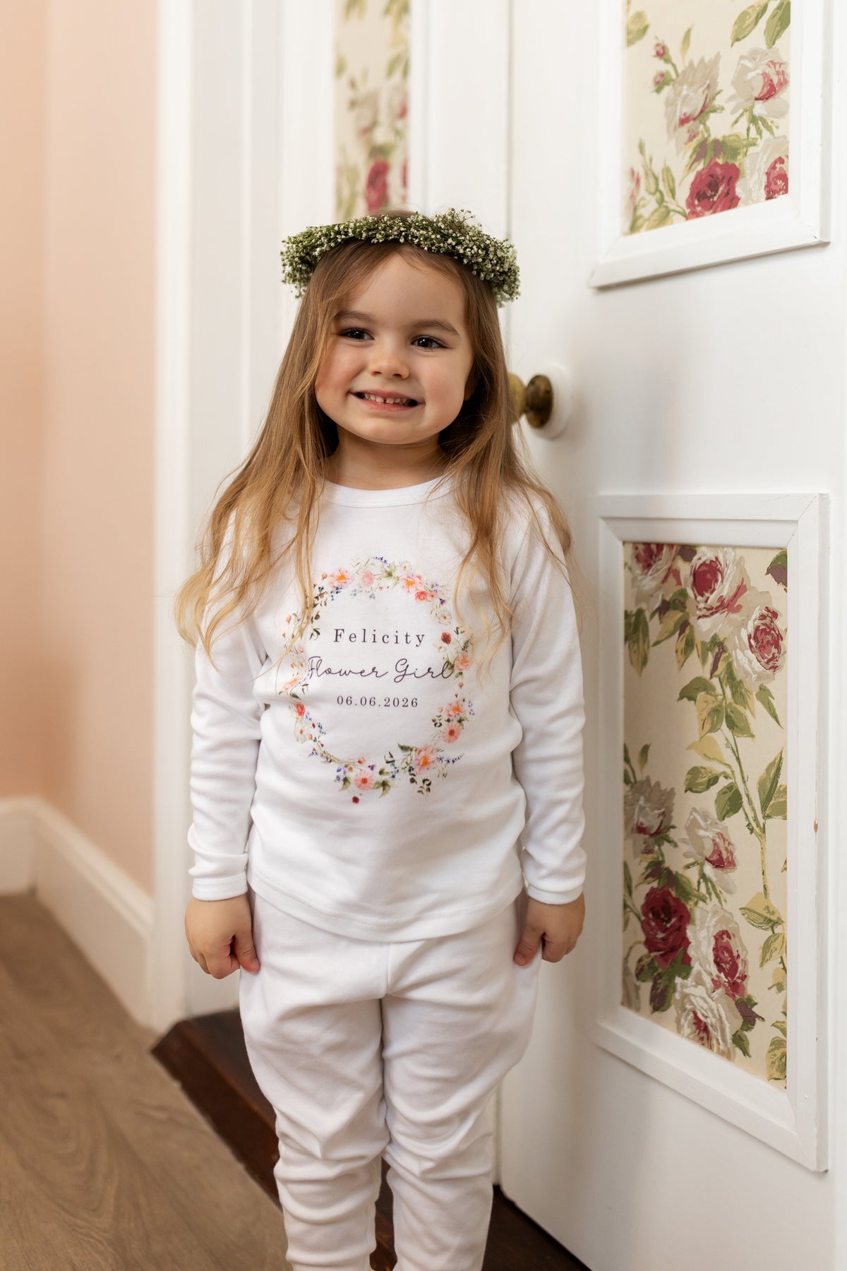 Personalised Flower Girl Pyjamas - Wildflower Wreath Design