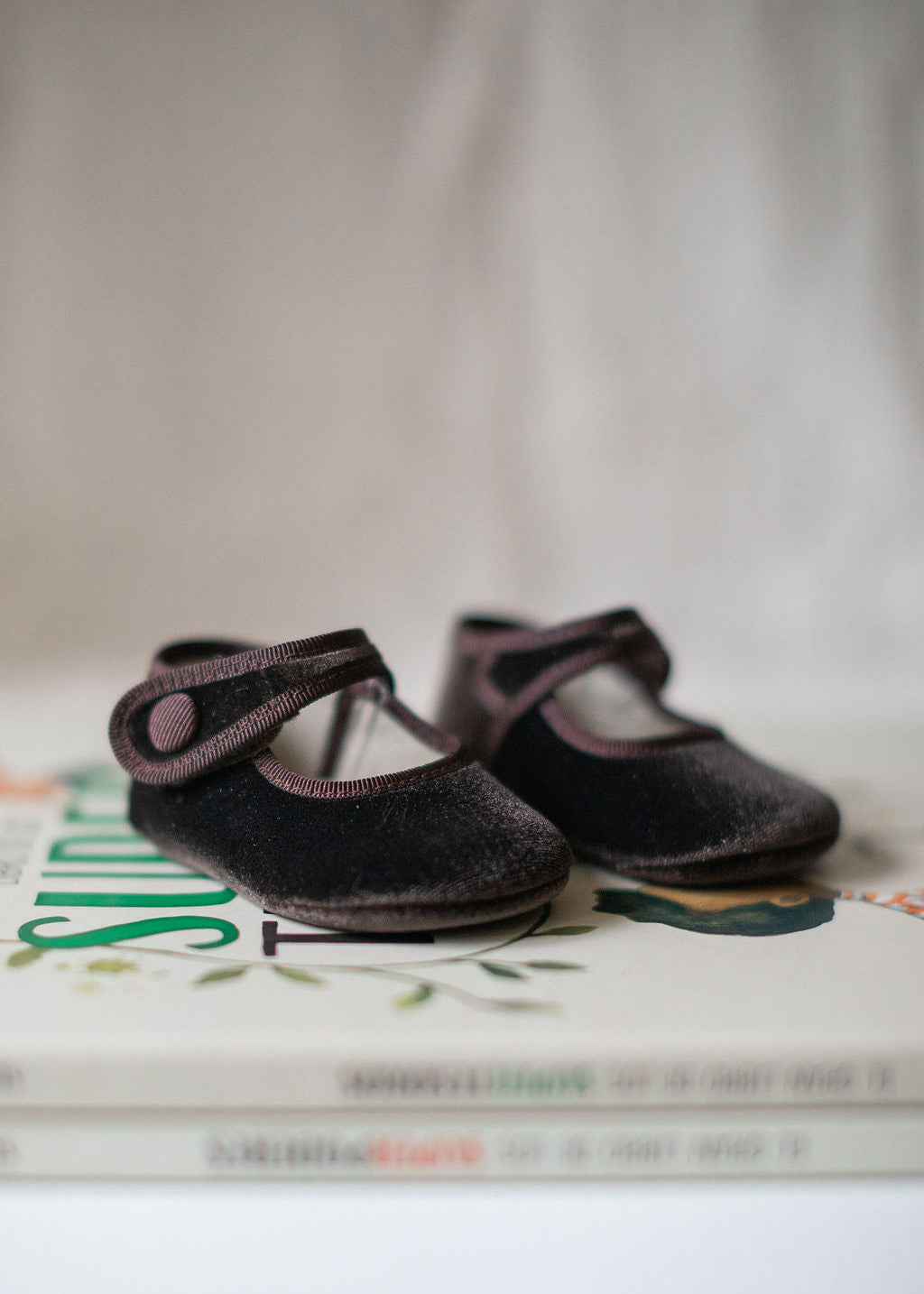 Mary Jane Pram Shoes in Chocolate Velvet Brown