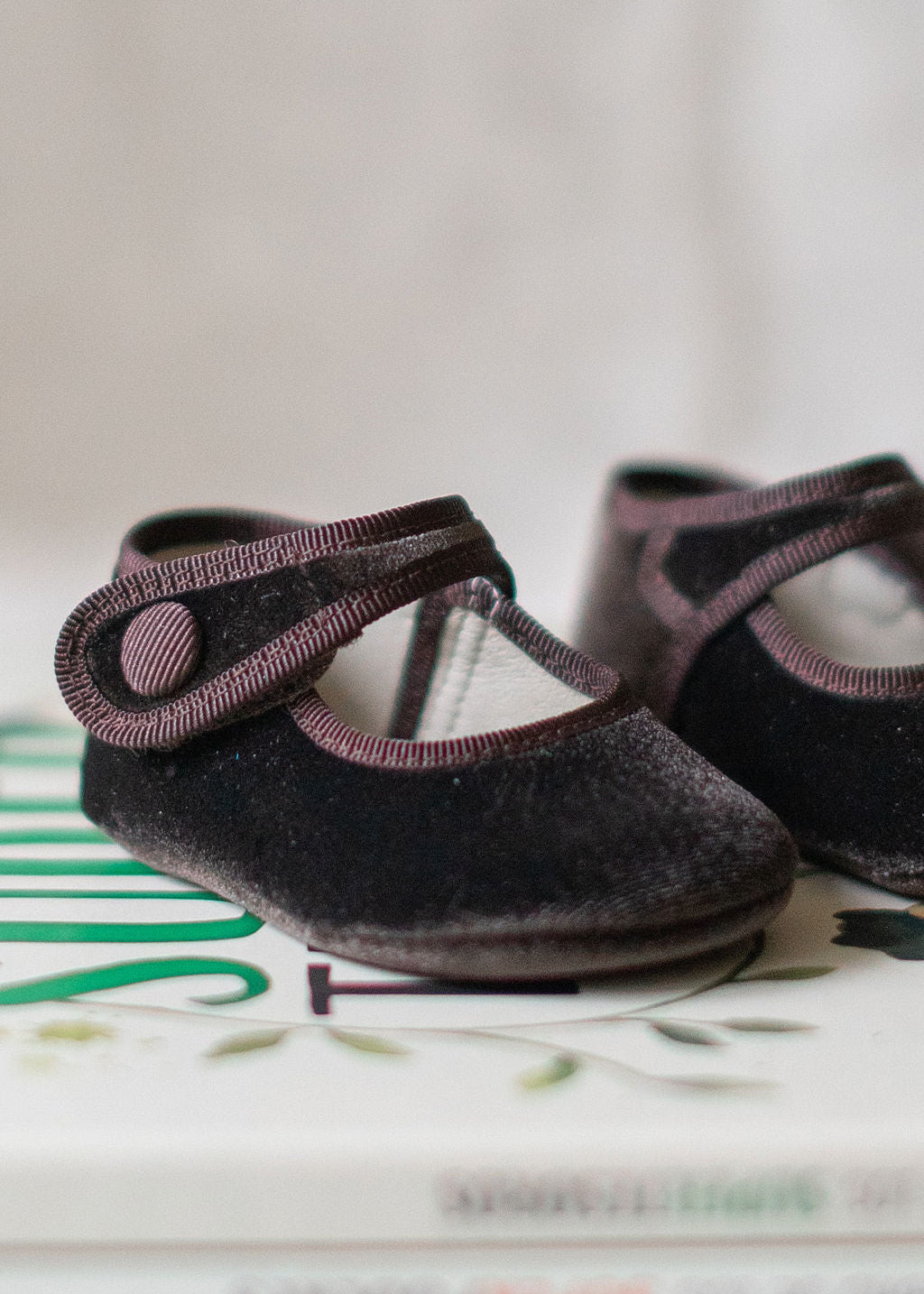 Mary Jane Pram Shoes in Chocolate Velvet Brown