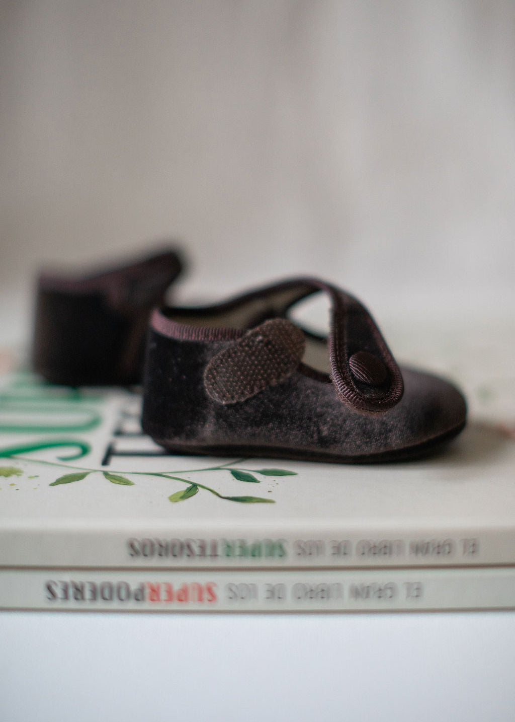 Mary Jane Pram Shoes in Chocolate Velvet Brown