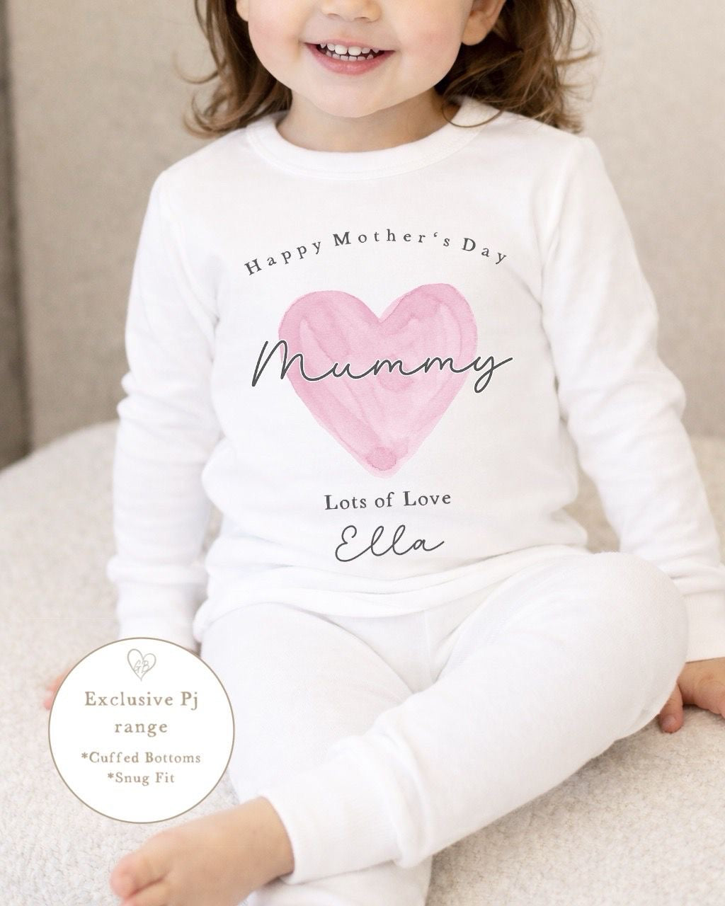 Personalised Mother's Day Pyjamas - Pink Heart Design