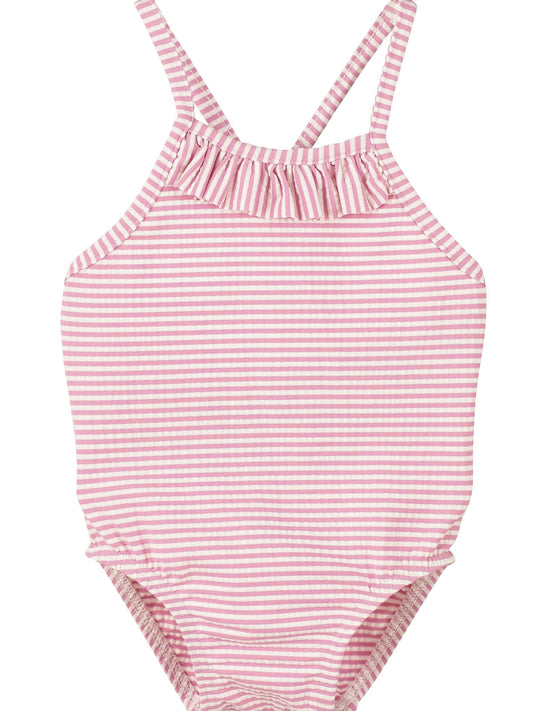 Calamaro Baby Pink Striped Swim Costume - Rose & Albert