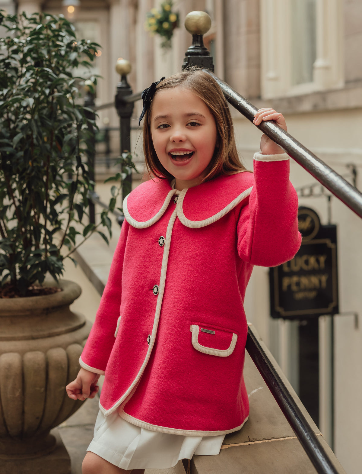 Marae hot pink scallop collar Merino Wool Coat - Rose & Albert