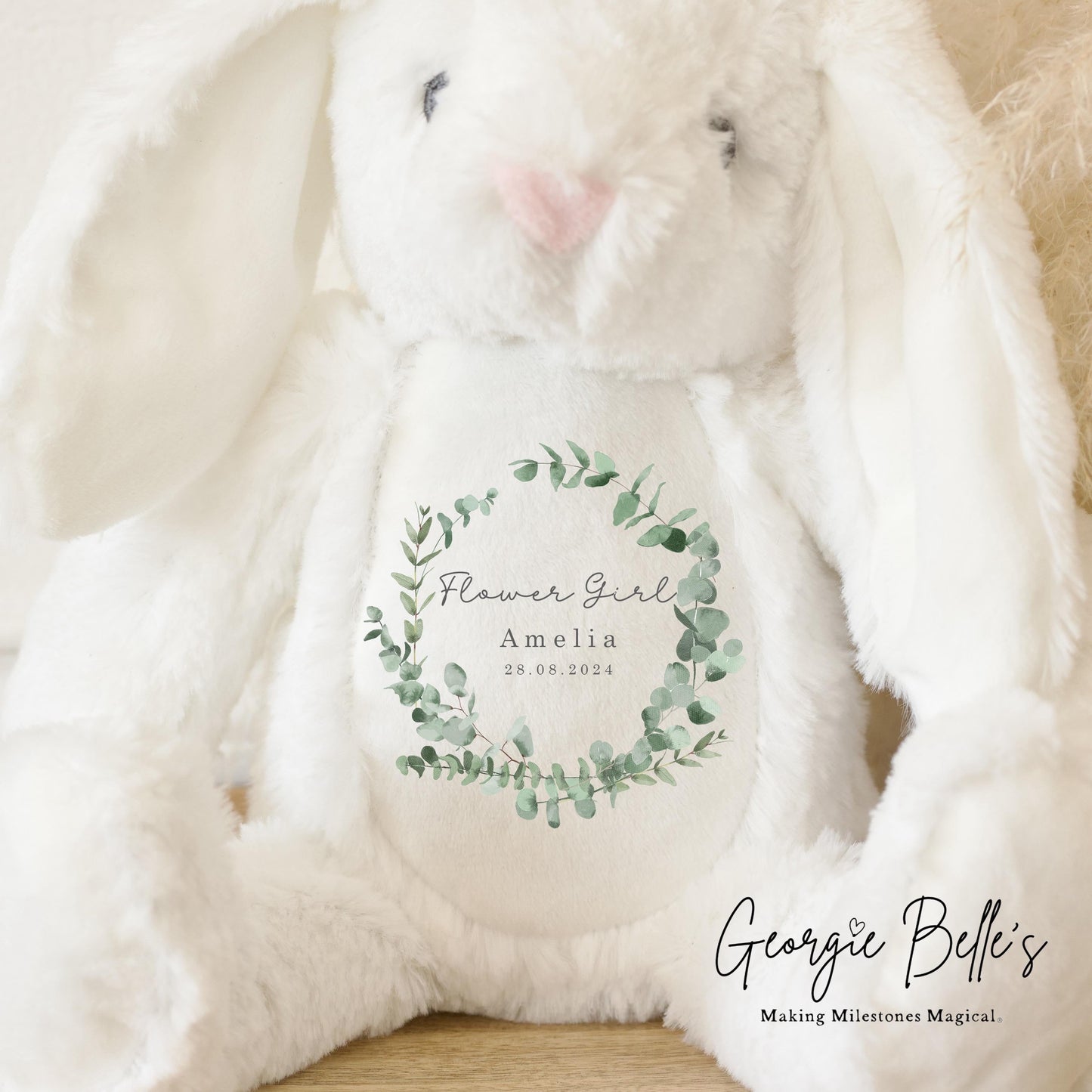 Personalised Flower Girl Babygrow / Short Sleeve Vest Eucalyptus Wreath Design