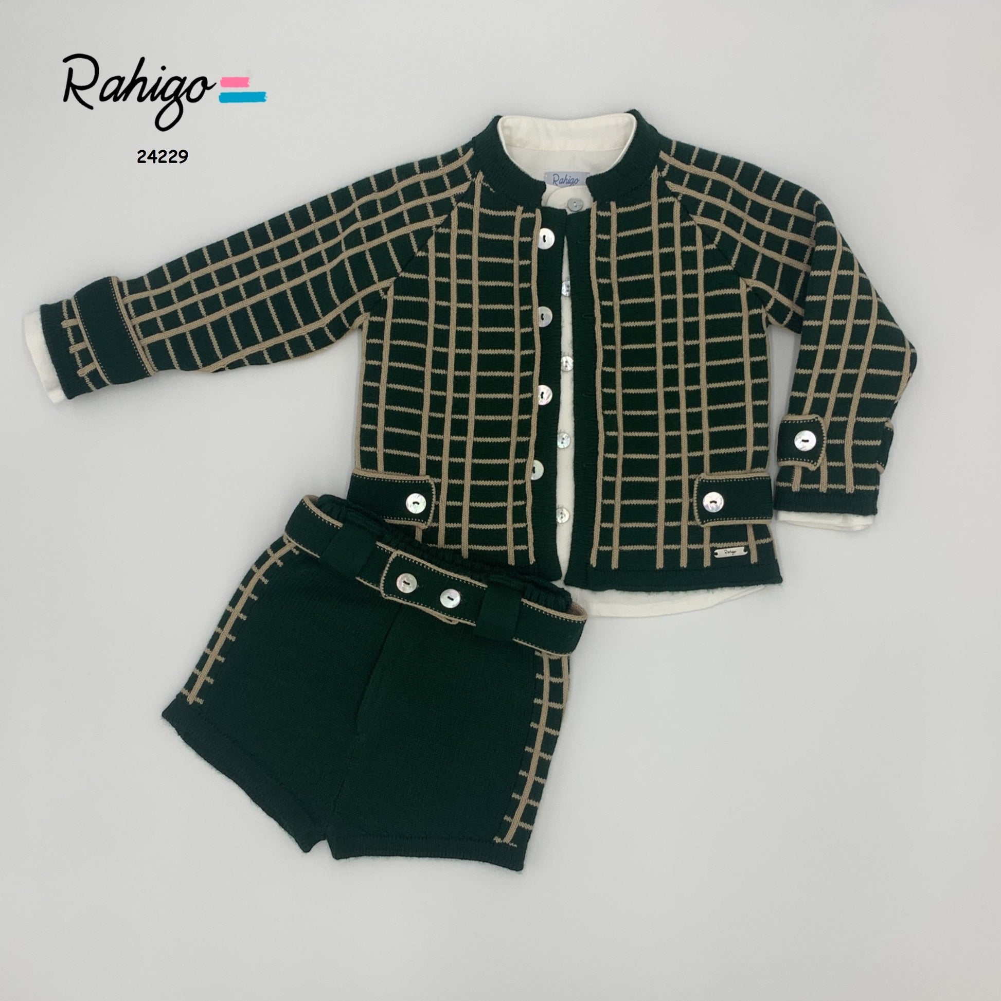 Rahigo Bottle Green 3 piece knitted short set - Rose & Albert
