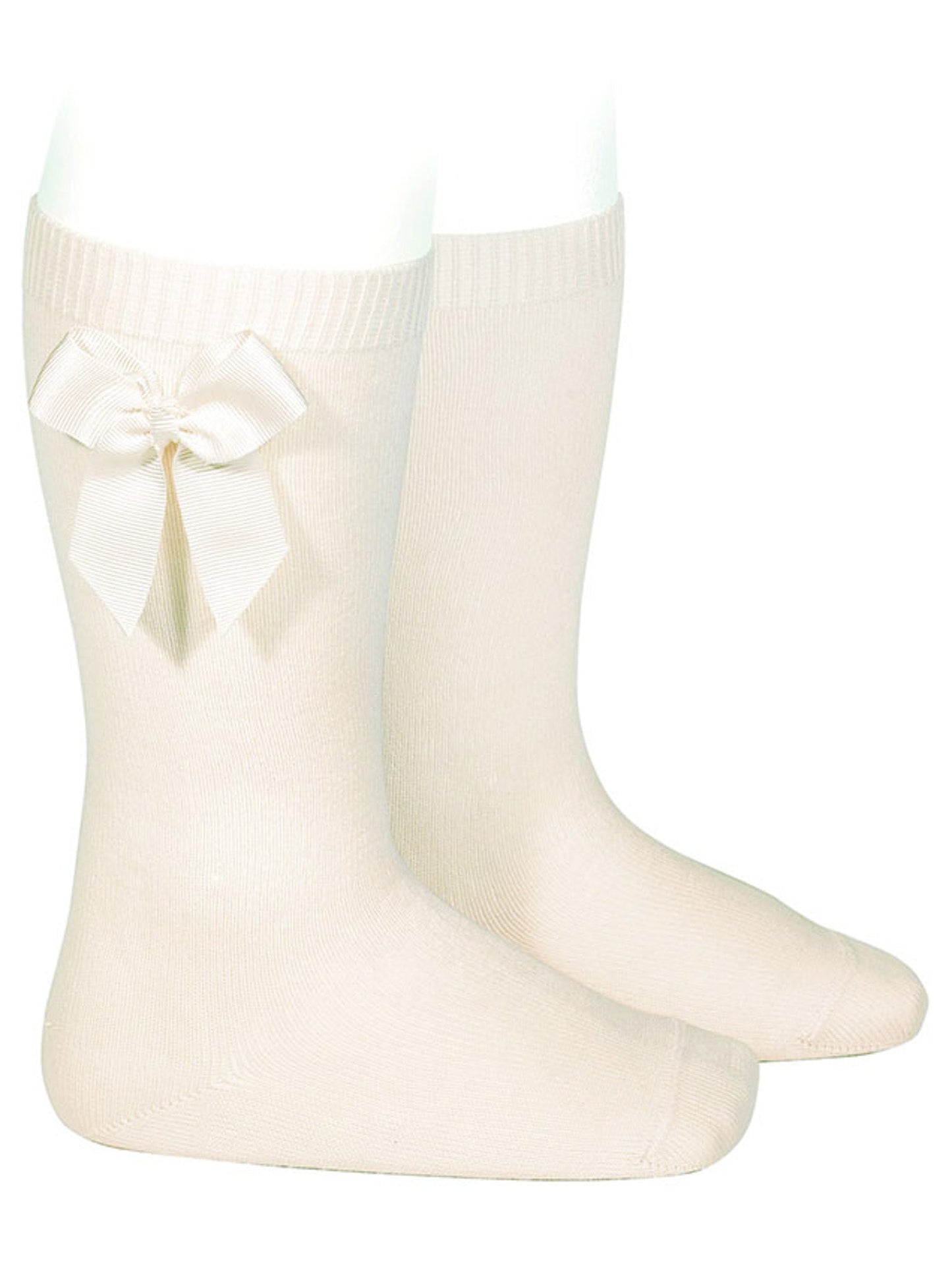 Condor ivory satin bow knee socks - Rose & Albert