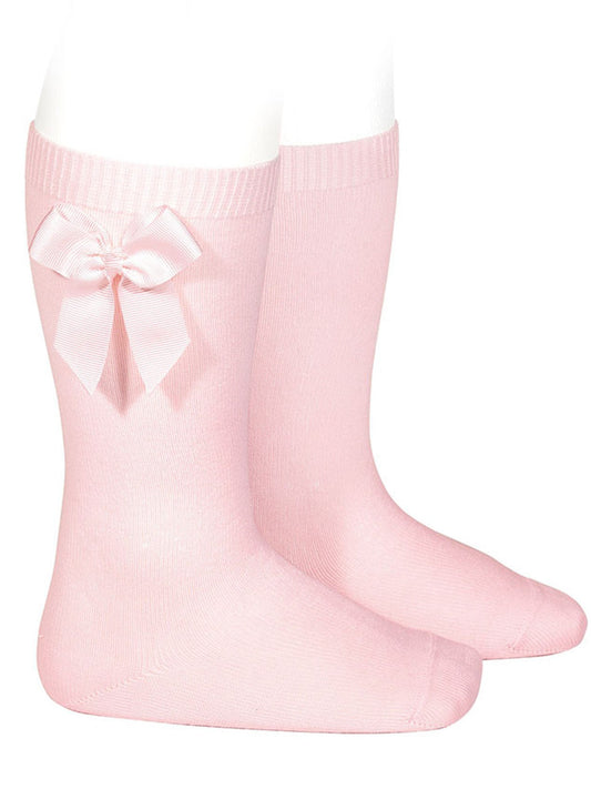 Condor baby pink satin bow knee socks - Rose & Albert