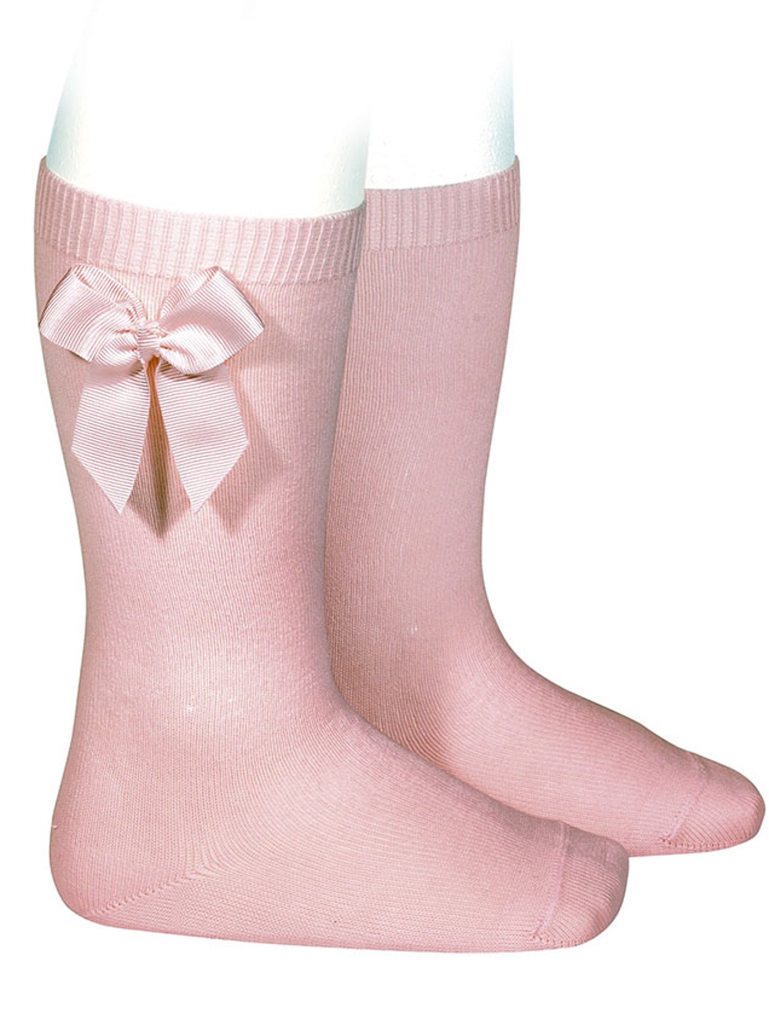Condor dusky pink satin bow knee socks - Rose & Albert
